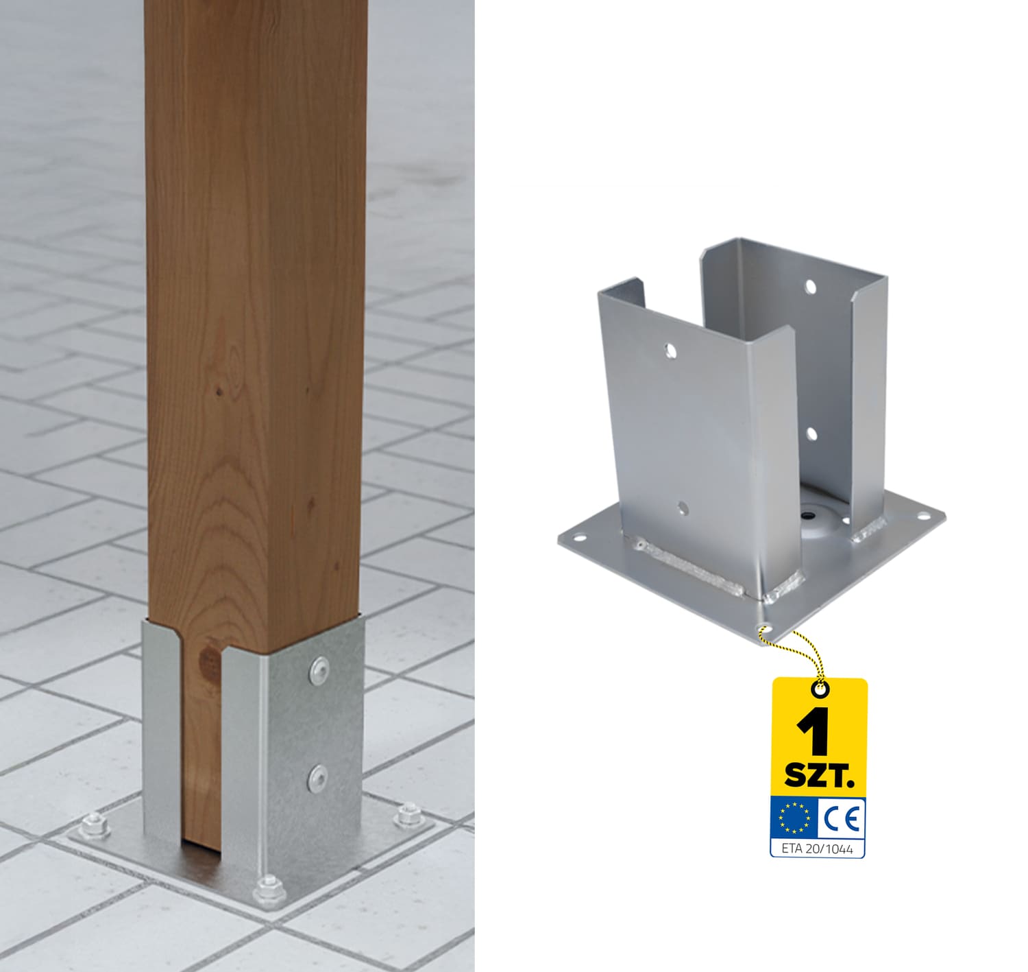 Podstawa słupa kotwa przykręcana podwójna z podstawą prostokątną - PSPD | 140 mm | Srebrny