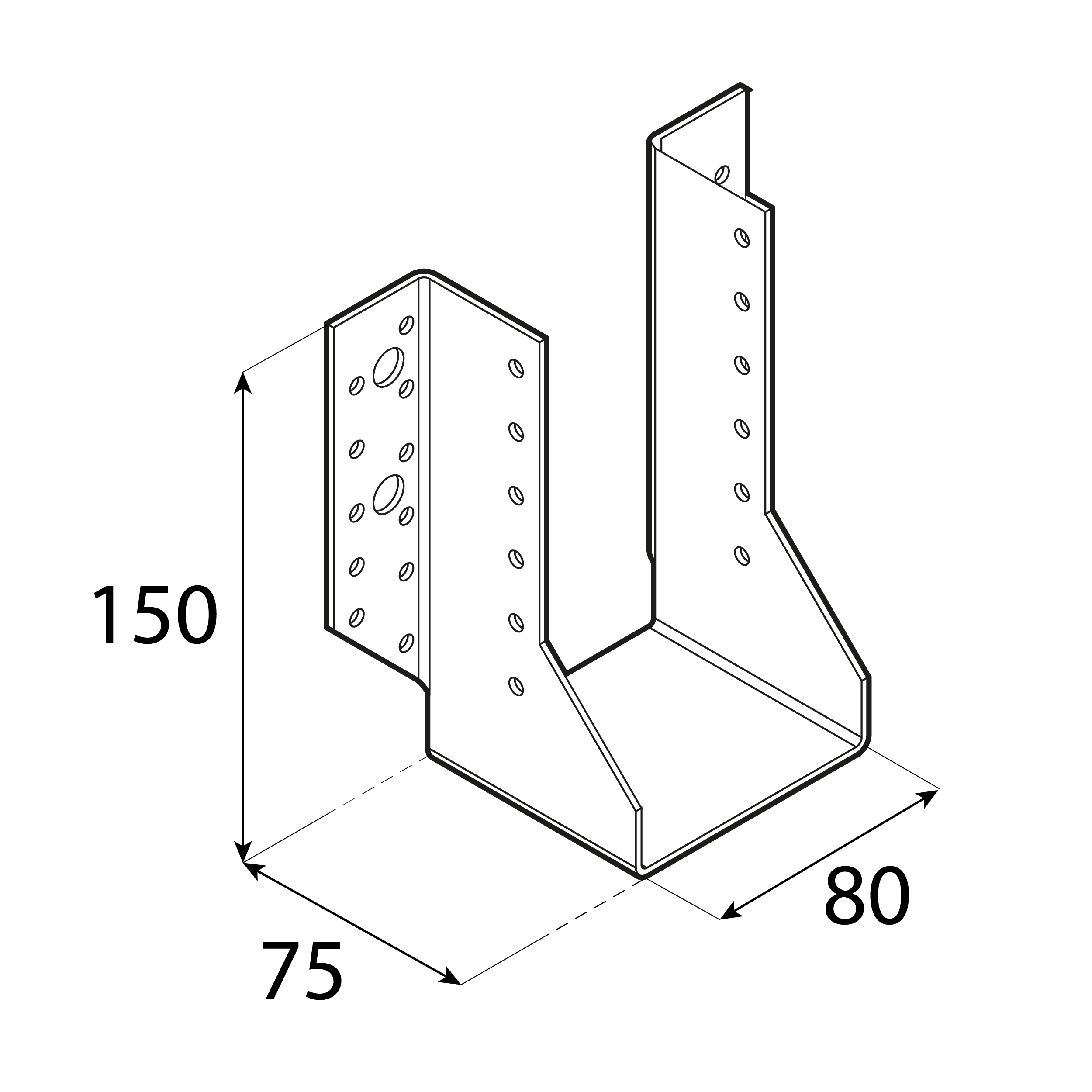 Balkenschuh Balkenträger Trägerschuh Holzverbinder - WB 27 | 80x150x75 mm | feuerverzinkt Balkenaufhänger Holzbalkenhalter WB 27, 80x150x75 mm, silber, 80x150x75x2,0 mm, Baustahl DX51D 2, Schuss 1.