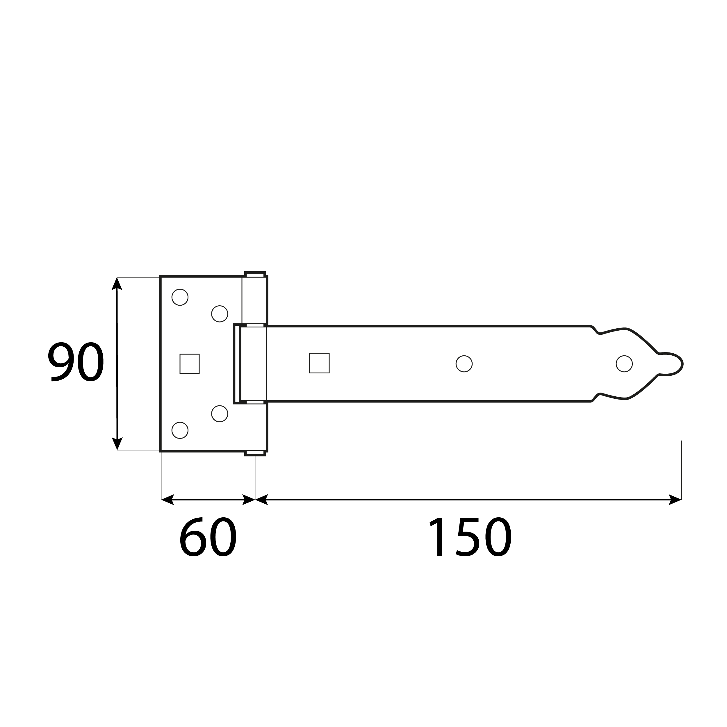 Dekoratives Torband Scharnier - ZBO | verzinkt | 150 mm Deko-Torscharnier ZBO 150, 150 mm, 150x60x90x2,5 mm 2.
