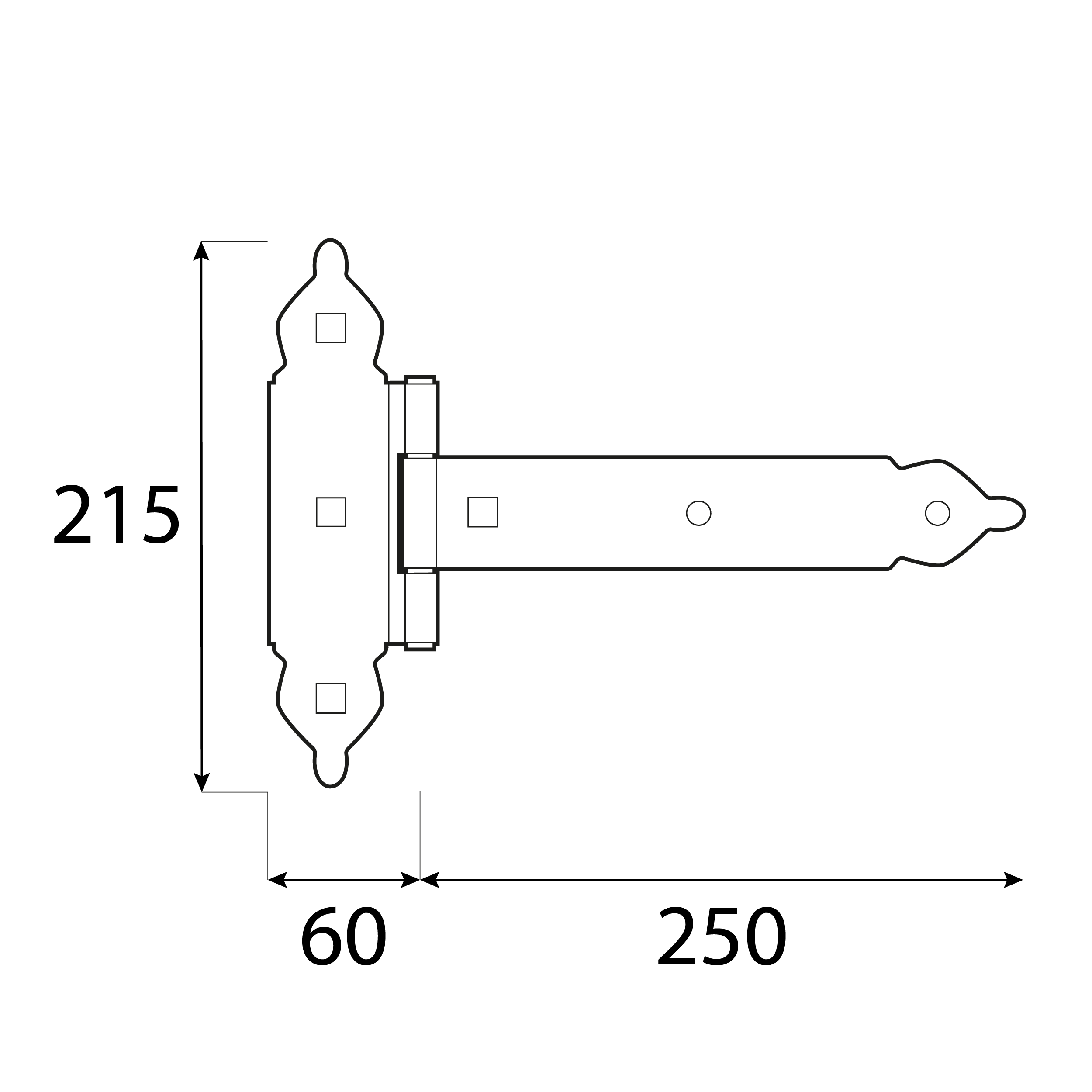 Dekoratives Torband mit Auflage Scharnier - ZBNO | verzinkt | 250 mm Dekoratives Torscharnier mit Abdeckung ZBNO 250, 250 mm, Gold, 215 mm, 250x60x215x2,5 mm 2.