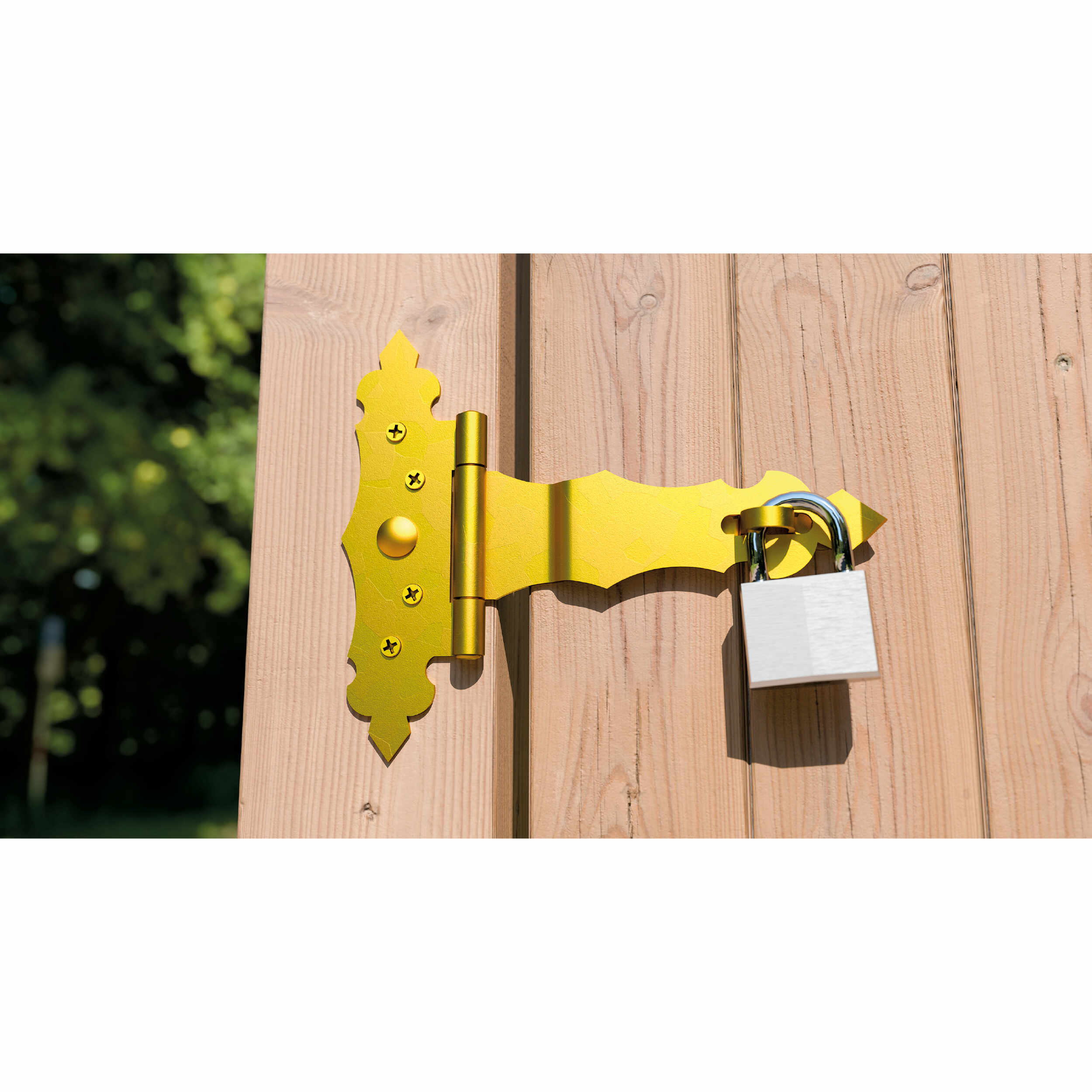 Zawias bramkowy ozdobny z zamknięciem - ZBZ | Złoty | 150 mm Zawias bramkowy ozdobny z zamknięciem - ZBZ | Złoty | 150 mm