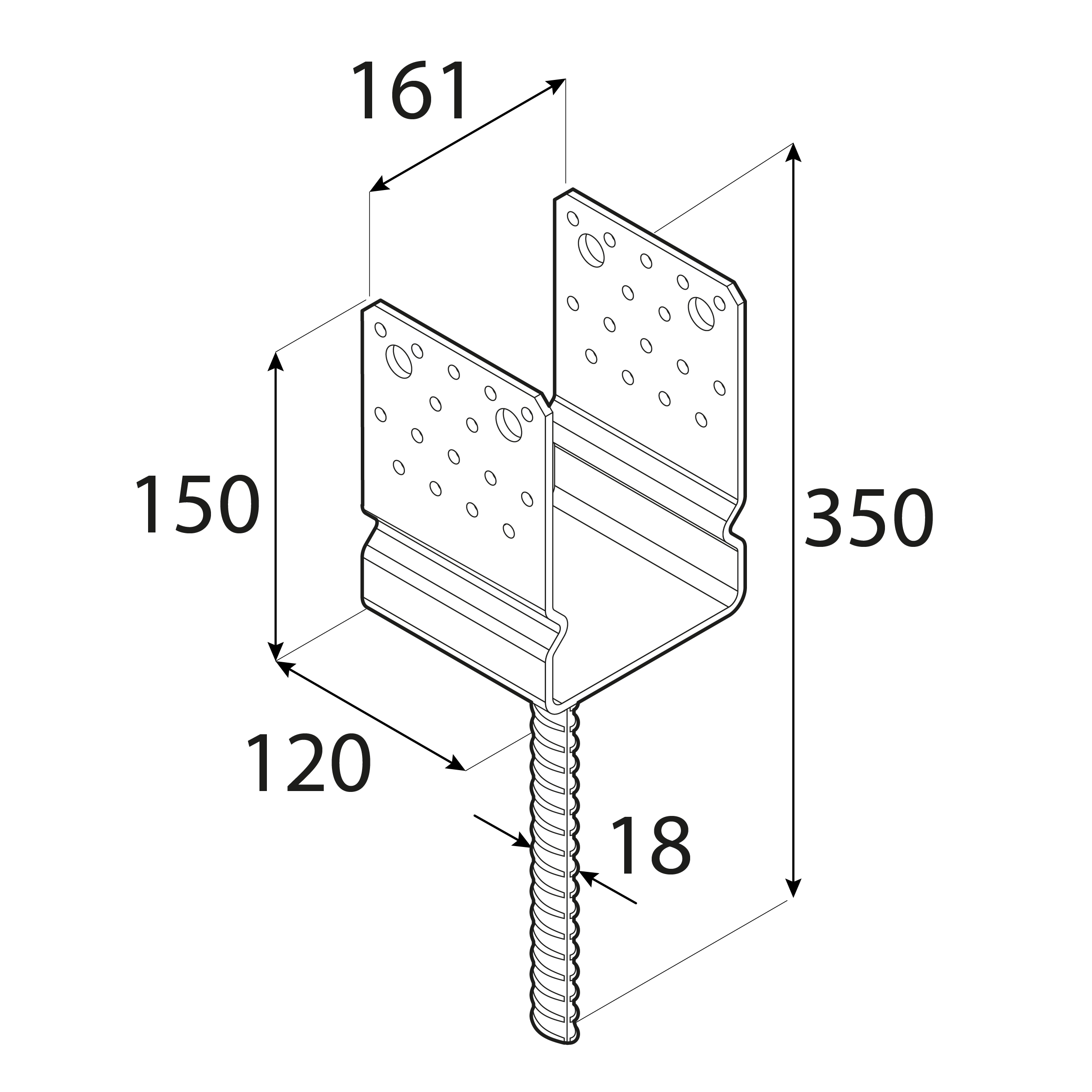 U Pfostenträger zum Einbetonieren Mehrpunkt mit Sattel Pfostenanker Stützen Betonanker - PSSZ | 160 mm | feuerverzinkt Säulenfuß U-Mehrpunktanker mit PSSZ-Sattel, 160 mm, 161x350x150x4,0 mm 2.