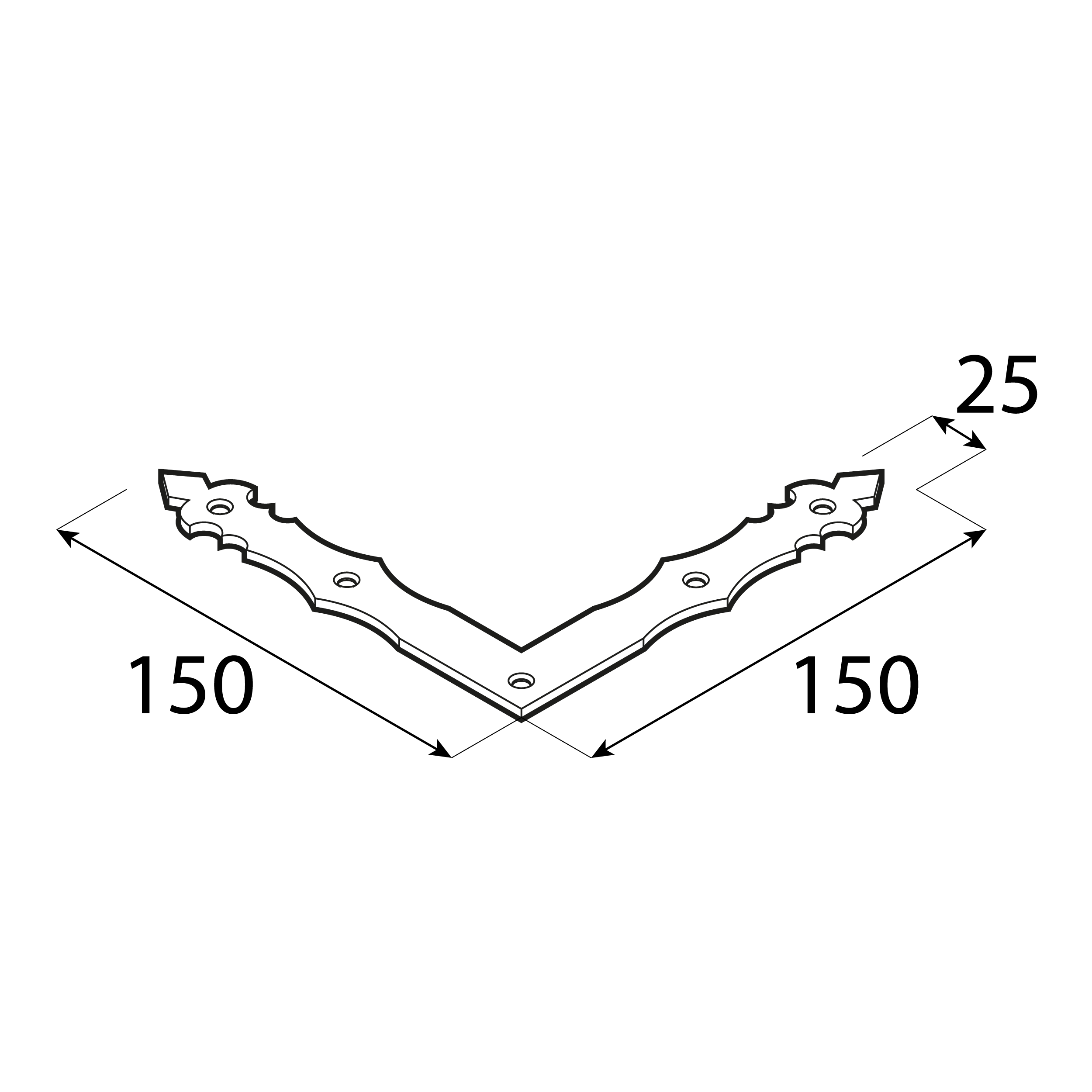 Narożnik okienny montażowy ozdobny - NAD 1 | 150x25 mm | 2,5 mm | Czarny