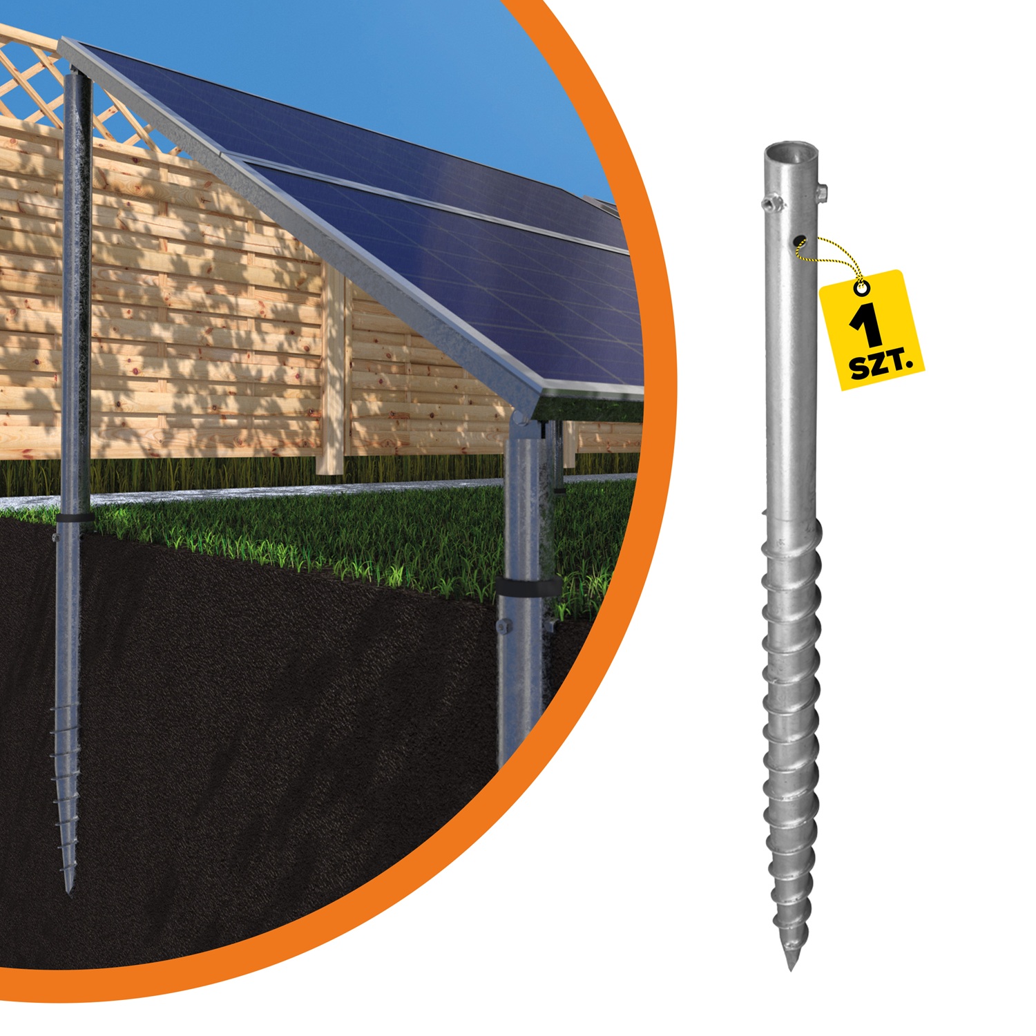 Podstawa słupa wkręcana do gruntu do dużych konstrukcji - PWG | 76x1600 mm Podstawa słupa wkręcana do gruntu do dużych konstrukcji - PWG | 76x1600 mm