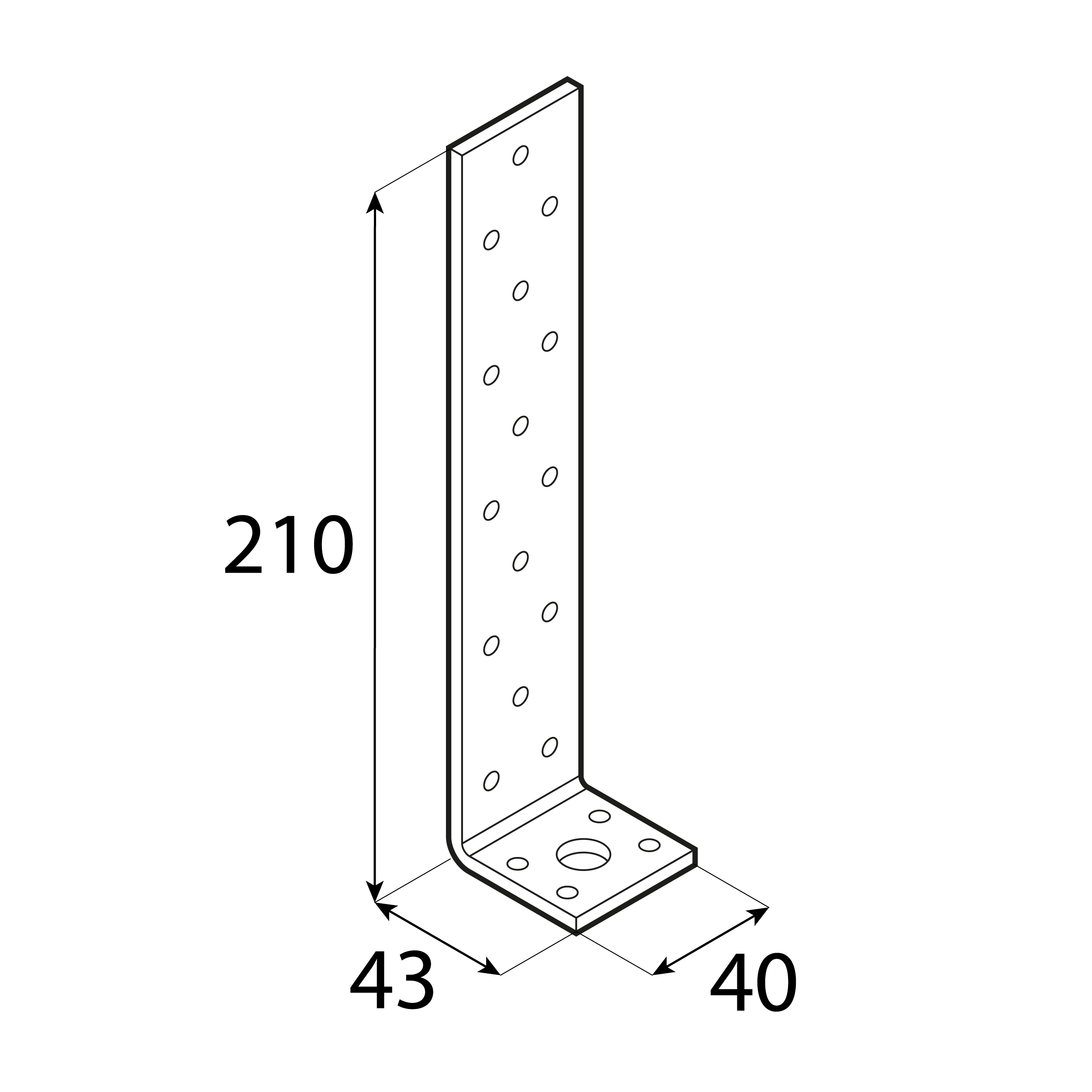 Kątownik uniwersalny do kotwienia drewna w betonie - KK 11 | 210x43x40 mm | 4 mm Kątownik uniwersalny do kotwienia drewna w betonie - KK 11 | 210x43x40 mm | 4 mm