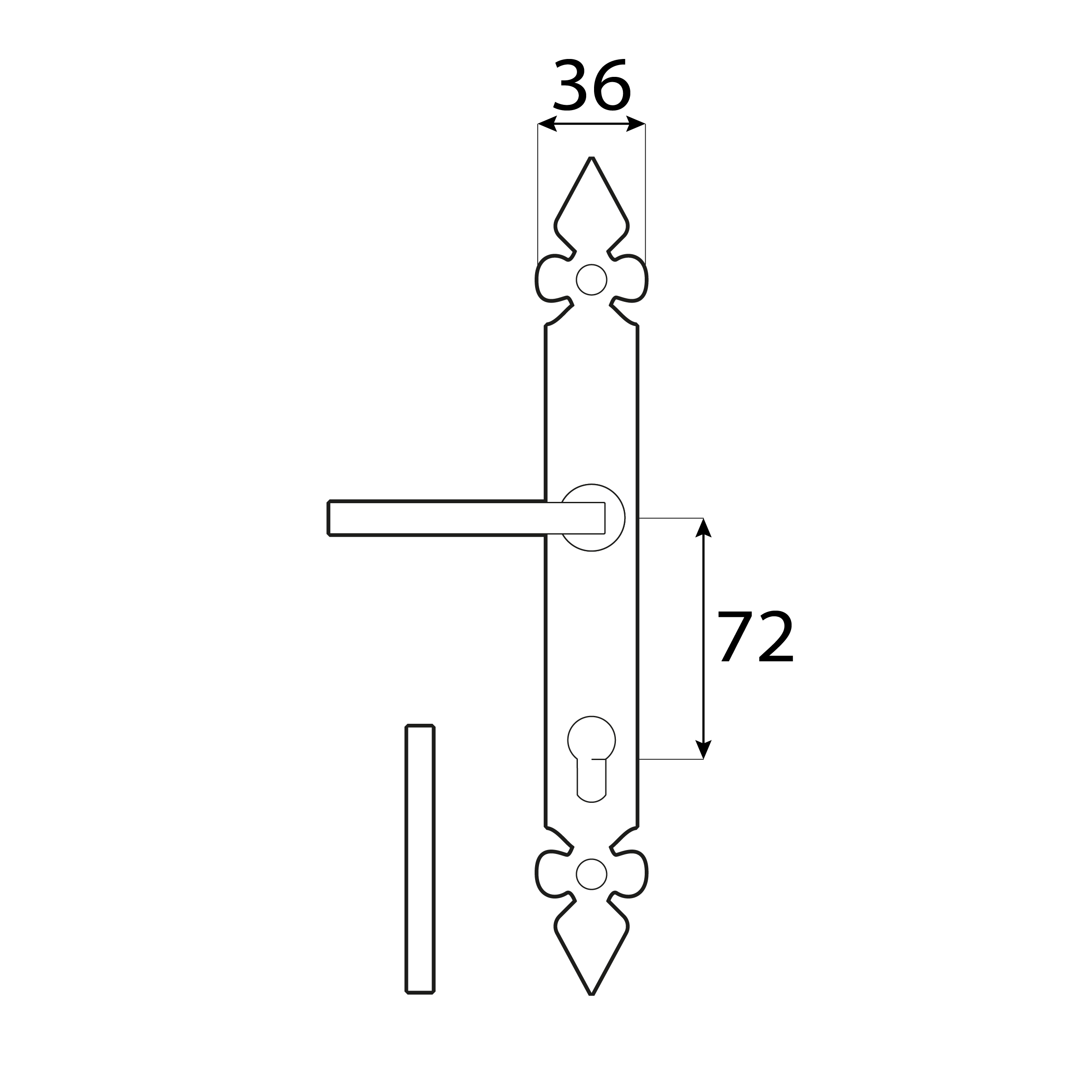 Klamka z otworem uniwersalna do drzwi furtki - WHA  | Czarny | 72 mm