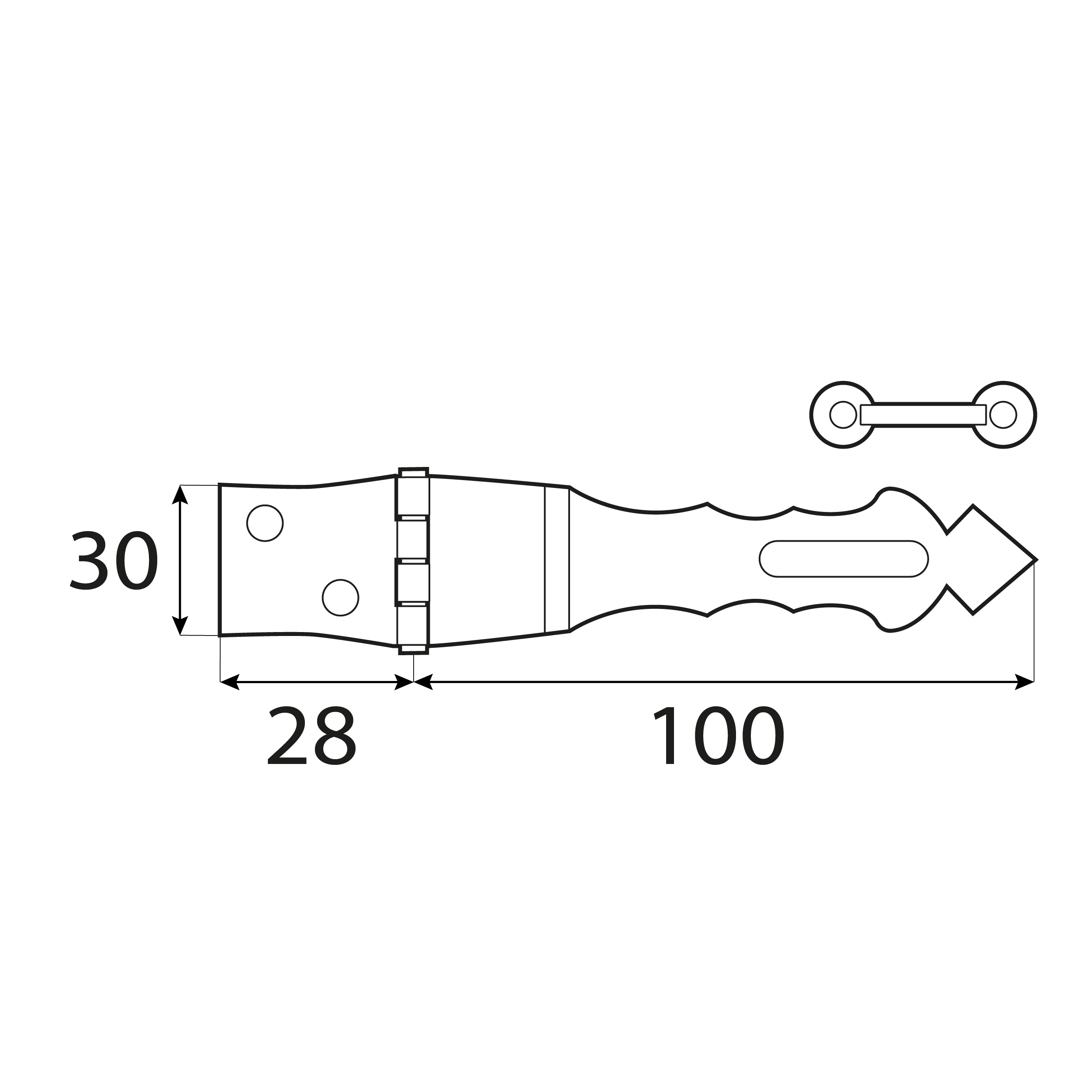 Dekorative Überfalle - ZOZ | verzinkt | 100 mm Zierscharnier mit Verschluss ZOZ, Gold, 100 mm, 100x30x2,0 mm, Baustahl DC01 2.