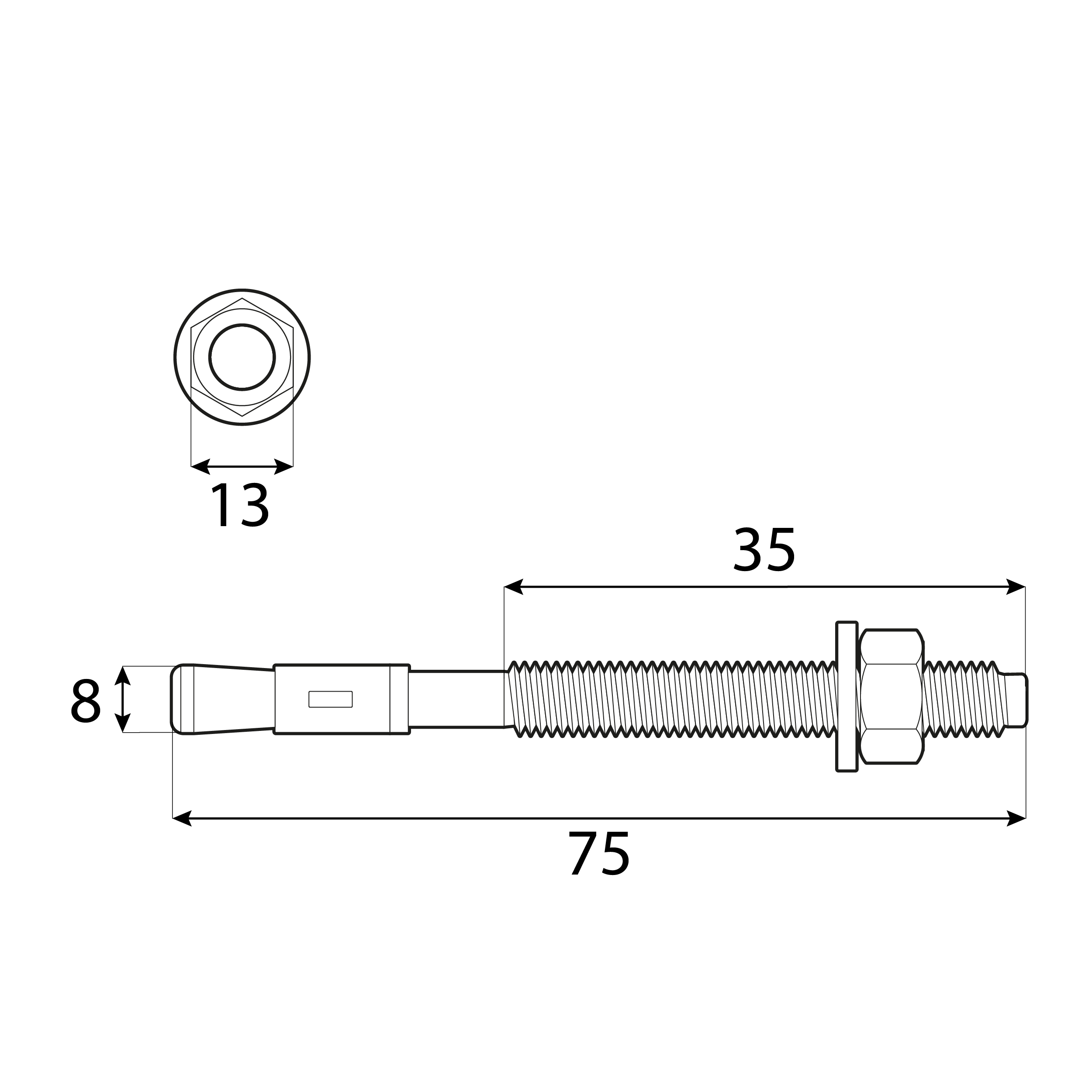 Bolzenanker Beton Sechskantkopf - PBK | M8 x 75 mm | verzinkt | 50 Stk. Mechanische Ringanker für PBK-Beton, M8x75 mm, silber, 50 Stk., 8x75 mm, gehärteter Kohlenstoffstahl, Schuss 2.