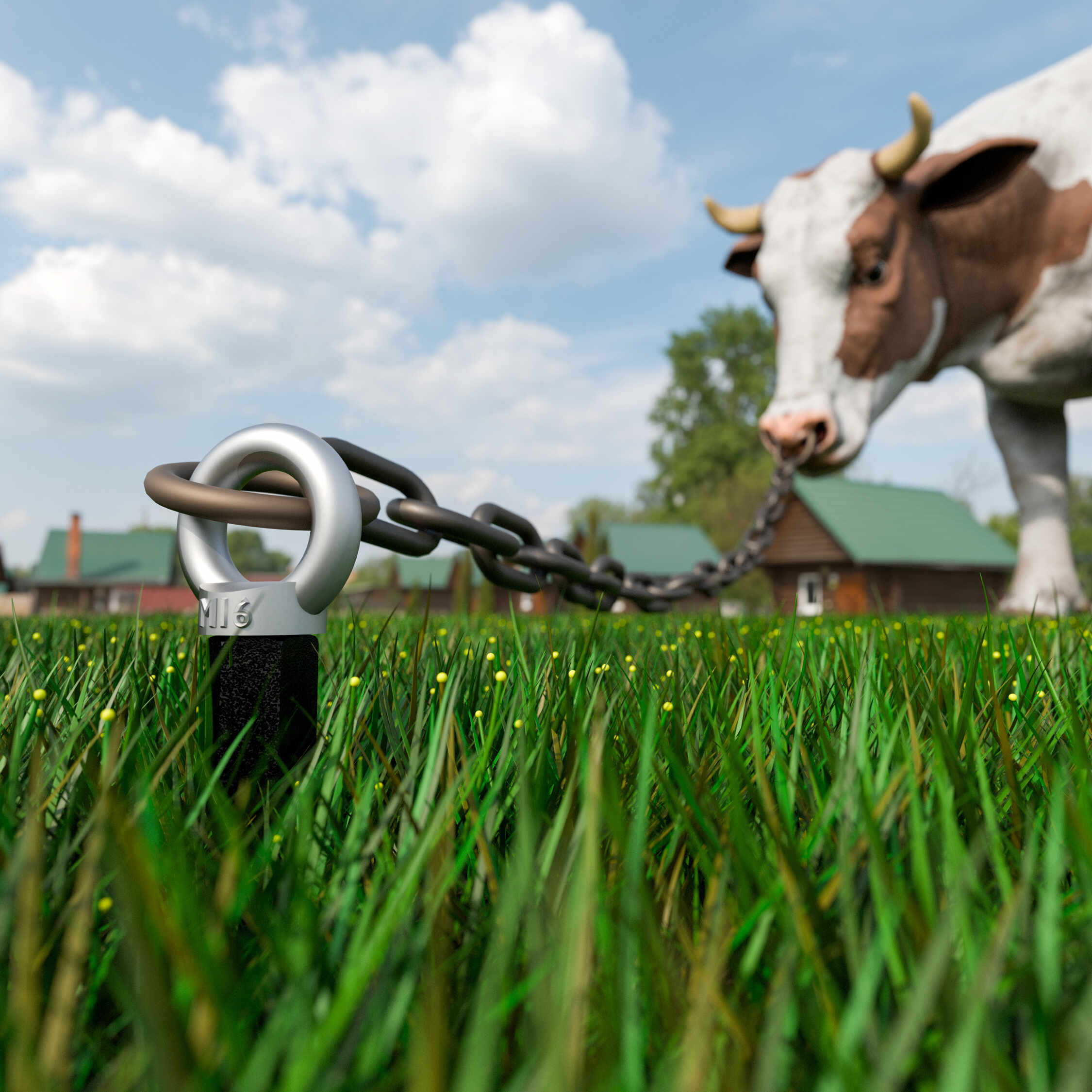 Kotwa podstawa wkręcana do gruntu z nakrętką sześciokątną - PWT | 150x600 | M16