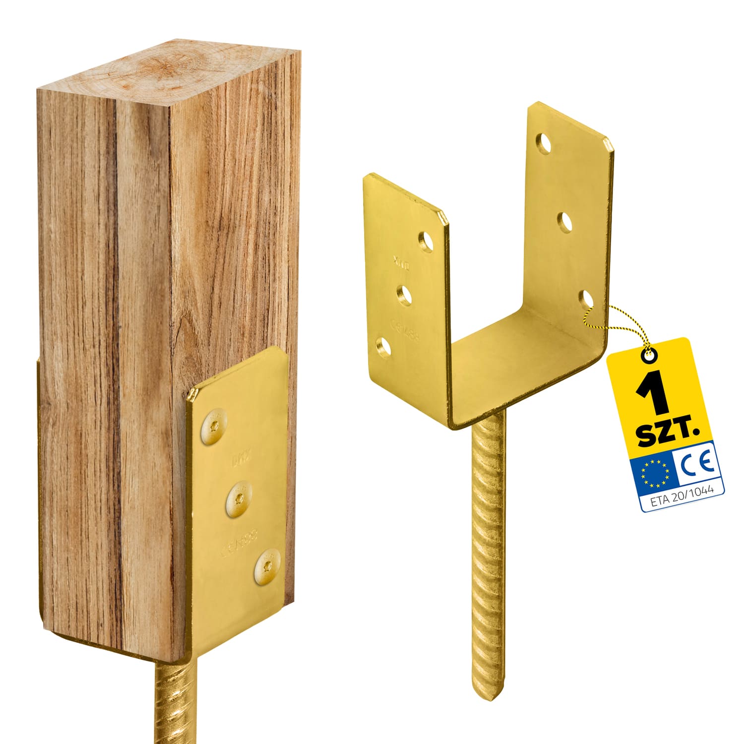 U Pfostenträger zum Einbetonieren Pfostenanker Stützen Betonanker - PS | 100 mm | Gold Säulenfuß-Betonanker Typ U PS, 100 mm, gold.