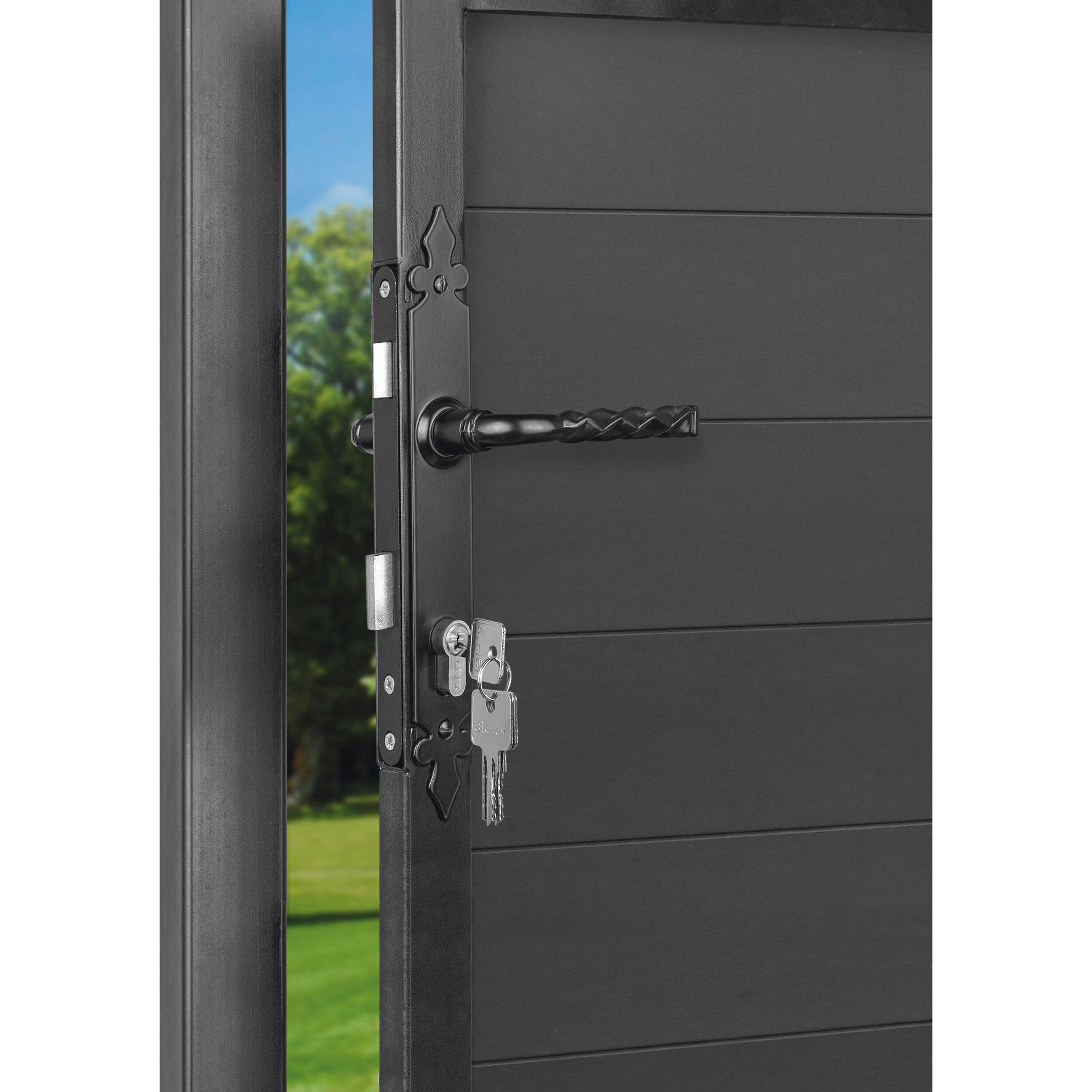 Türgriff mit Loch universal für Tür und Gartentor - WHA | schwarz | 72 mm Universalgriff mit Loch für WHA-Schlupftüren, schwarz, 72 mm, DC01-Baustahl 1.
