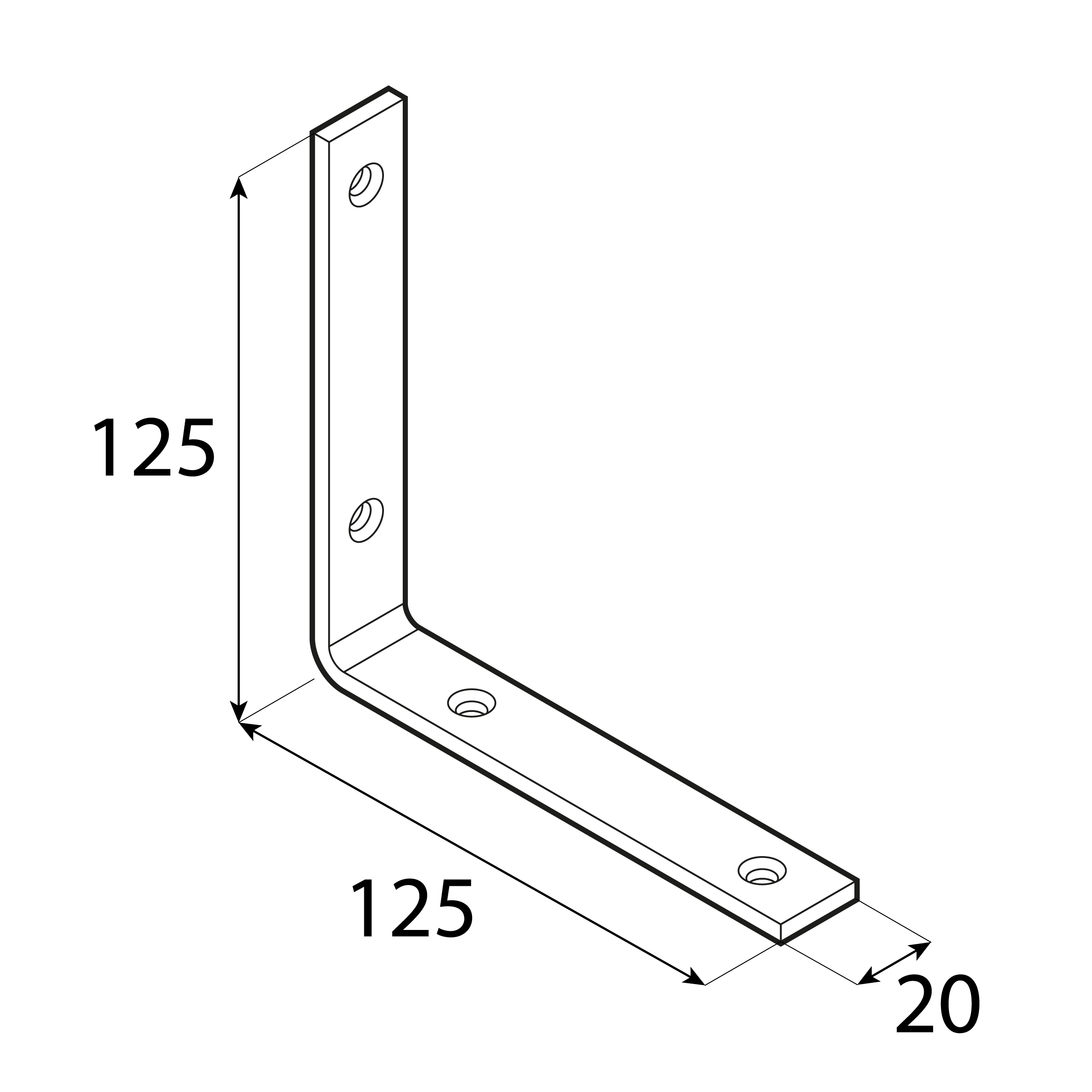 Möbelwinkel schmal Möbelverbinder Winkelverbinder Stahl - KW 6 | 125x125x20 mm | 20 Stück | Gold Schmaler Möbelwinkel KW 6, 125x125x20 mm, 20 Stk., 125x125x20x4,0 mm, Gold, S235 Baustahl, Schuss 2.