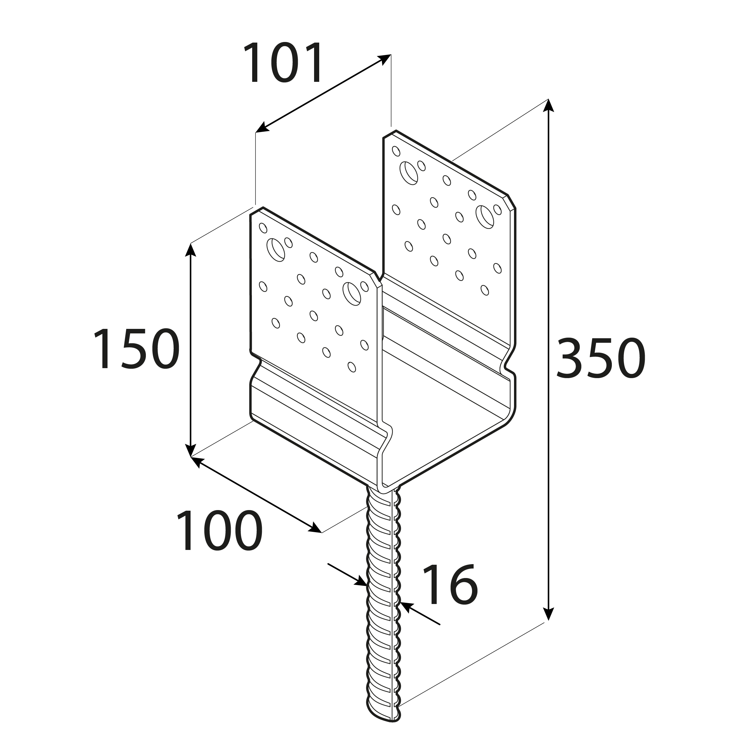 Podstawa słupa kotwa typ U wielopunktowa z siodełkiem - PSSZ | 100 mm