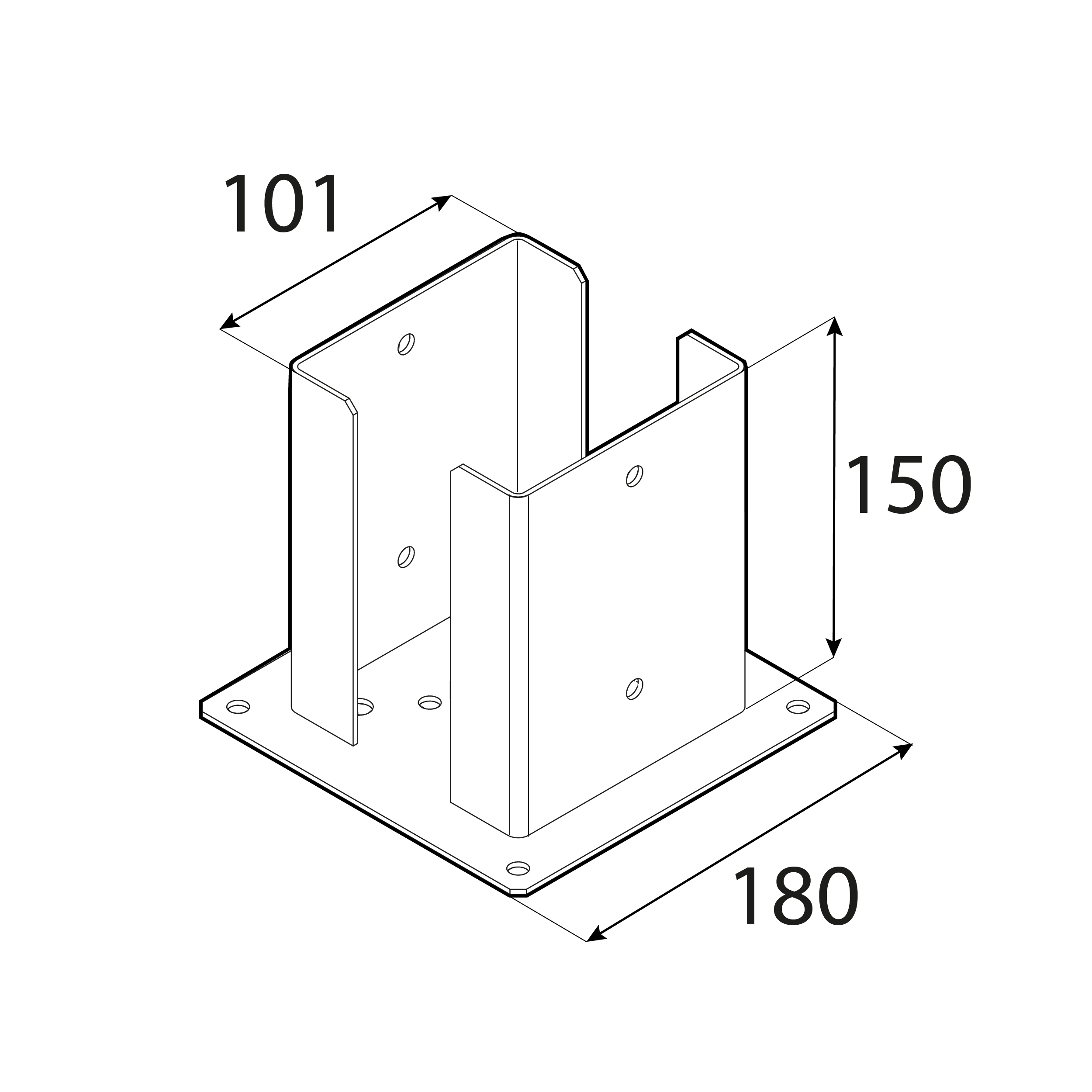 Pfostenträger zum aufdübeln Aufschraubhülse doppelt mit rechteckiger Grundplatte - PSPD | 100 mm | Schwarz Säulenfuß, doppelt verschraubter Anker mit rechteckigem Sockel PSPD, 100 mm, schwarz, 101x150x2,5 mm 2, Schuss 1.
