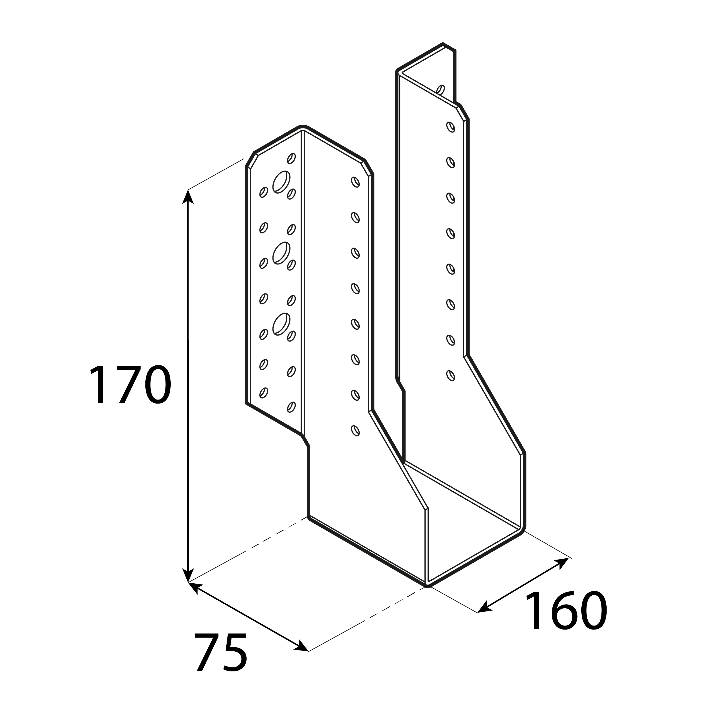 Balkenschuh Balkenträger Trägerschuh Holzverbinder - WB 38 | 160x170x75 mm | feuerverzinkt Balkenaufhänger Holzbalkenhalter WB 38, 160x170x75 mm, silber, DX51D Baustahl.