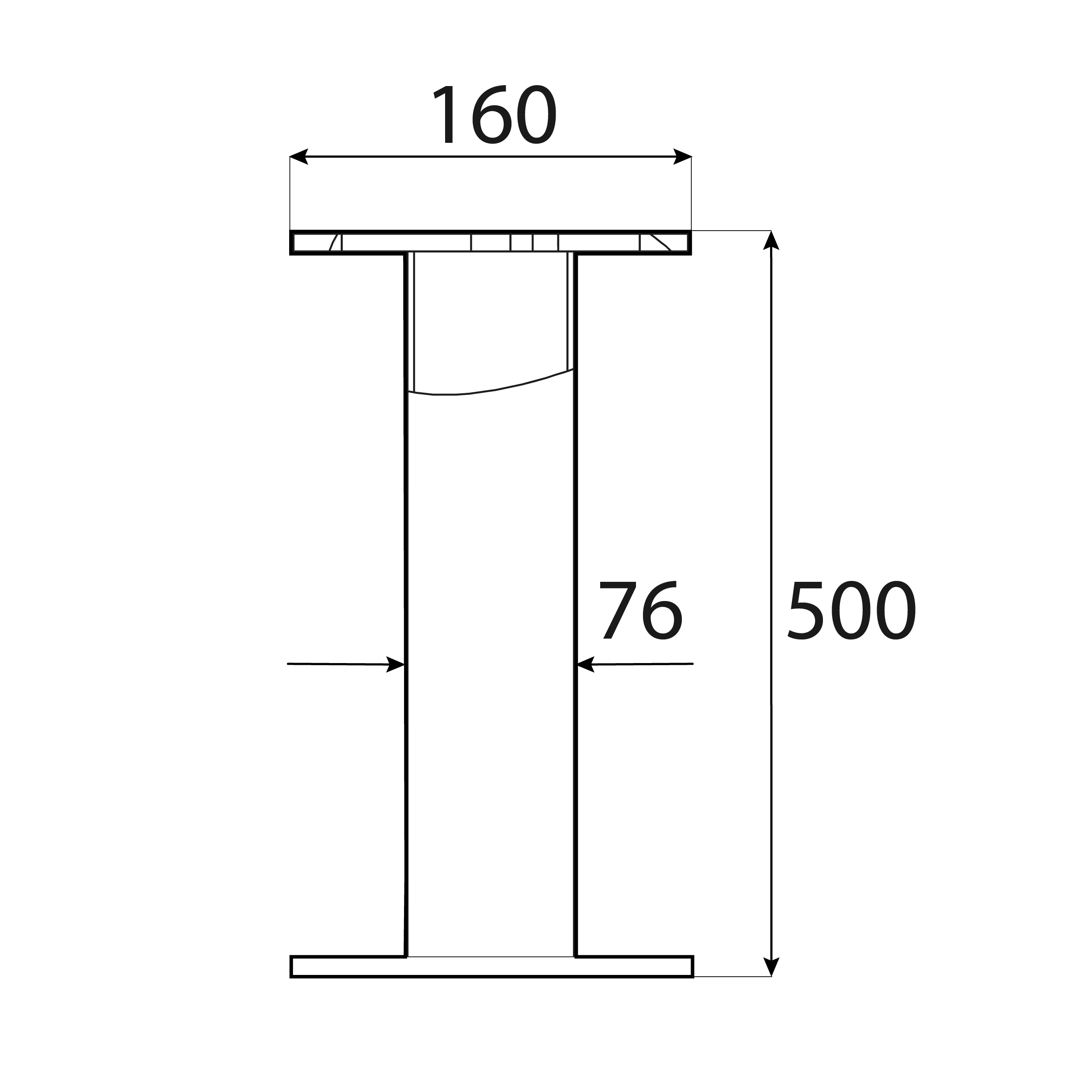 Verlängerung für PWM Bodenhülse rechteckiger Flansch - PWB | 500 mm PWM-Basisverlängerung, PWB-Rechteckflansch, 500 mm, 185 x 160 x 500 x 8,0 mm, Winkel 2.
