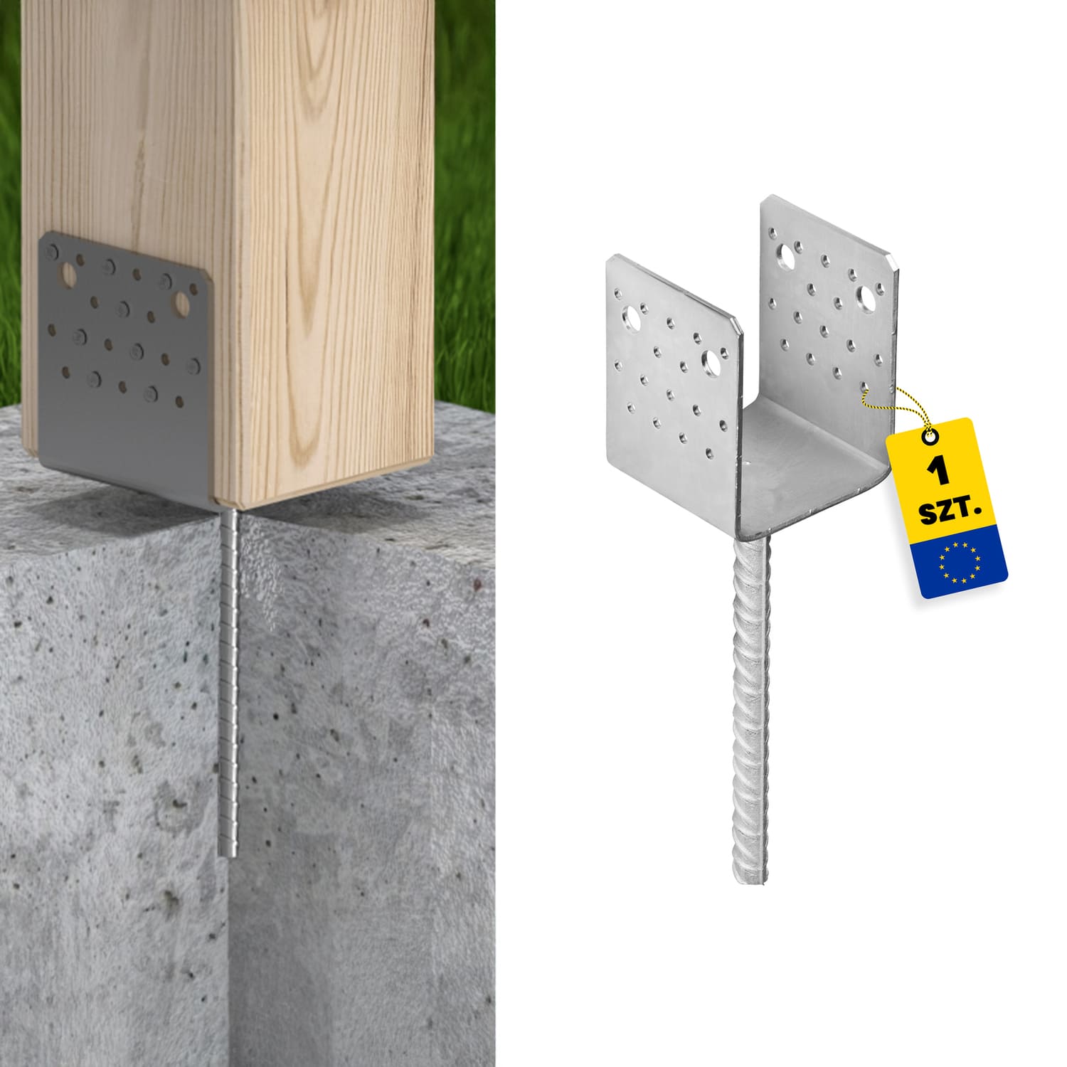 Podstawa słupa kotwa typ U szeroka wielopunktowa - PSS | 140 mm Podstawa słupa kotwa typ U szeroka wielopunktowa - PSS | 140 mm