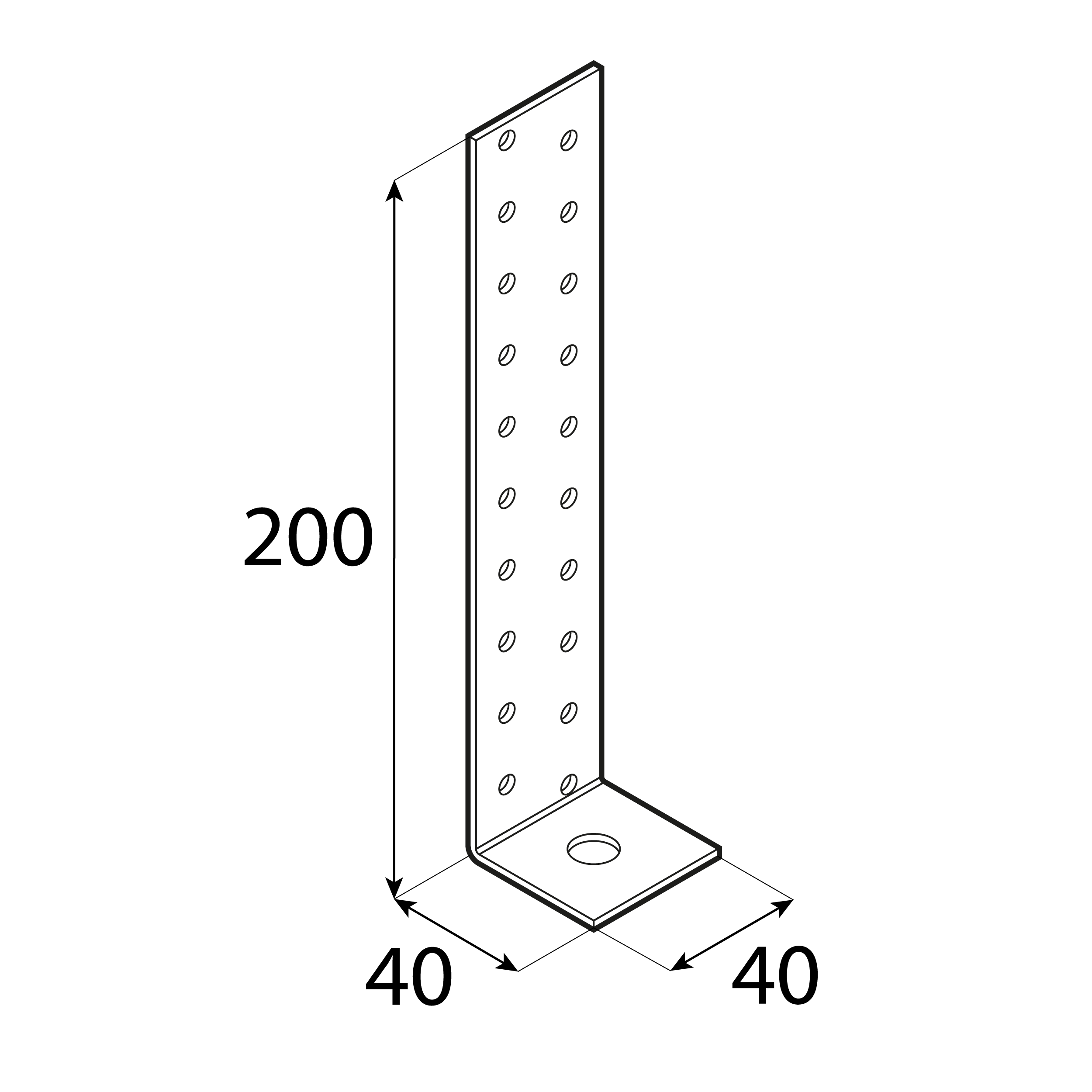 Kątownik uniwersalny do kotwienia drewna w betonie - KK 21 | 200x40x40 mm | 2 mm Kątownik uniwersalny do kotwienia drewna w betonie - KK 21 | 200x40x40 mm | 2 mm