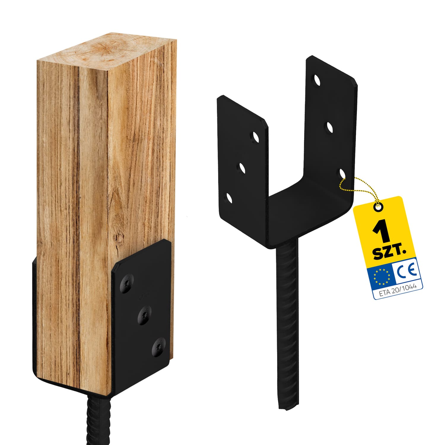 U Pfostenträger zum Einbetonieren Pfostenanker Stützen Betonanker - PS | 90 mm | Schwarz Säulenfuß-Betonanker Typ U PS, 90 mm, schwarz.