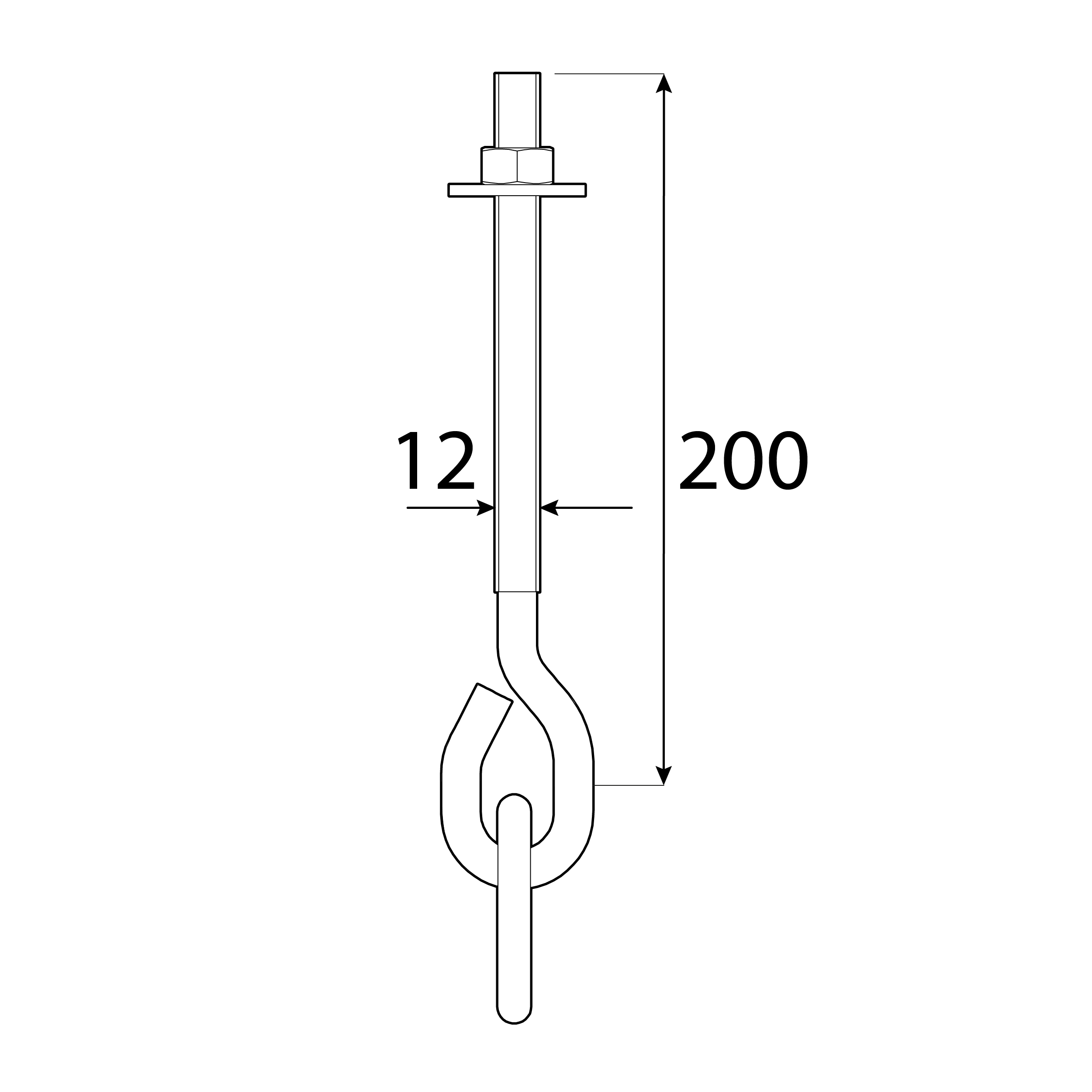 Schaukelhaken mit Ring - MHUM | 200 mm | M12 Schaukelhaken mit Ring, Schlingenhalterung MHUM, 200 mm, M12, Silber, Kohlenstoffstahl, Schuss 1.