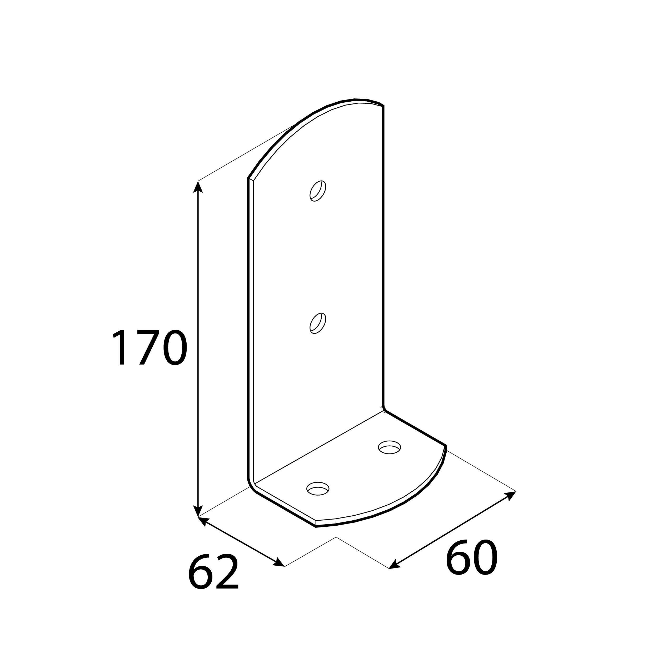 Pfostenträger zum aufdübeln leicht L-Form - PSC | 60x170 mm | feuerverzinkt Mastfuß, Leichtbeton-Schraubanker, Typ L PSC, 60x170 mm, silber, 60x170x2,0 mm 2.