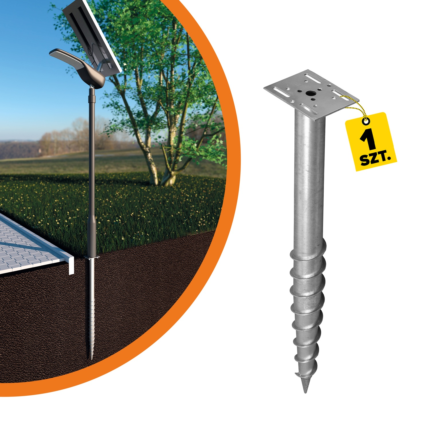 Podstawa słupa wkręcana do gruntu do dużych konstrukcji - PWF | 76x1000 mm