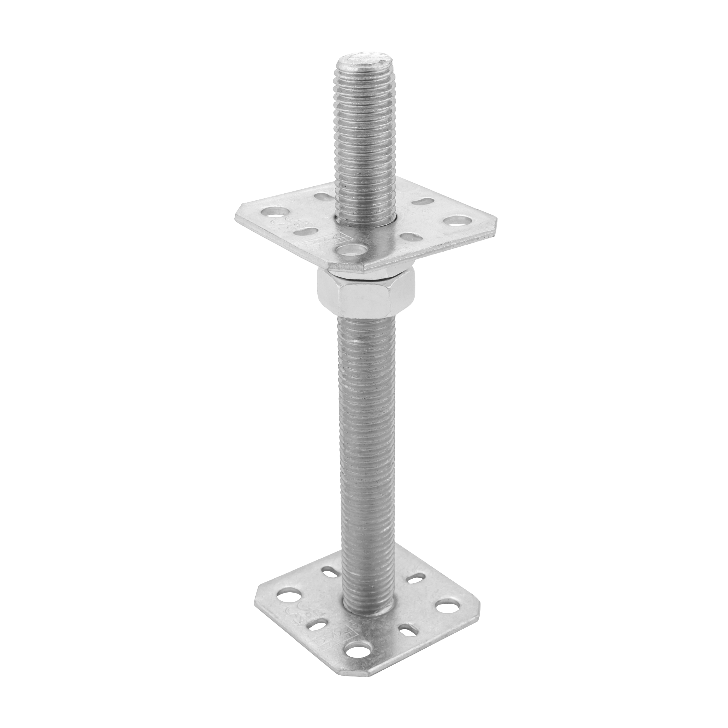Pfostenträger verstellbar zum aufdübeln Anker mit Gewinde M24 - PSR |80x250 mm | verzinkt Flacher Gewindeanker für Mastfuß, höhenverstellbar PSR, 80x250 mm, M24, silber.
