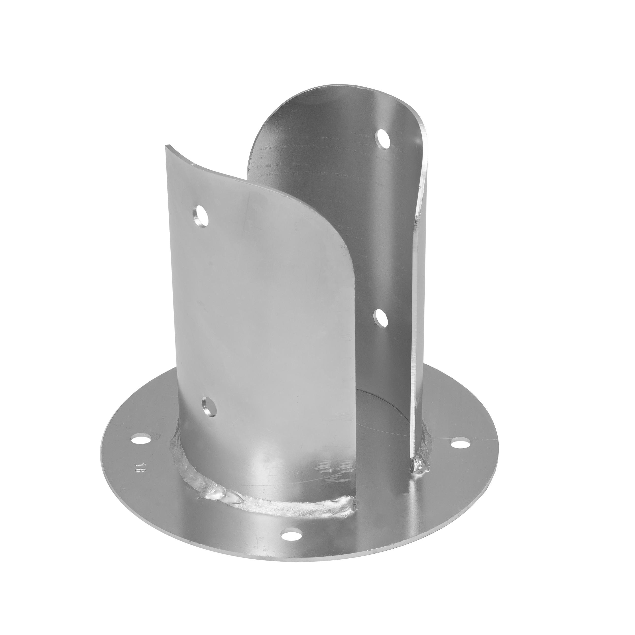 Pfostenträger Stützenfuß rund geteilt mit runder Grundplatte - PSPOD | 120 mm | verzinkt Säulenfuß Rundanker geteilt mit PSPOD Rundfuß, 120 mm, silber, 121x180x2,5 mm.