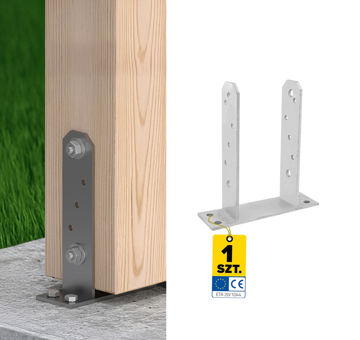 Pfostenträger zum aufdübeln U-Form Pfostenanker Typ TT - PST | 100 x 200 mm | feuerverzinkt Säulenfuß, Betonwandanker, Typ U PST, 100x200 mm, Produktfoto.