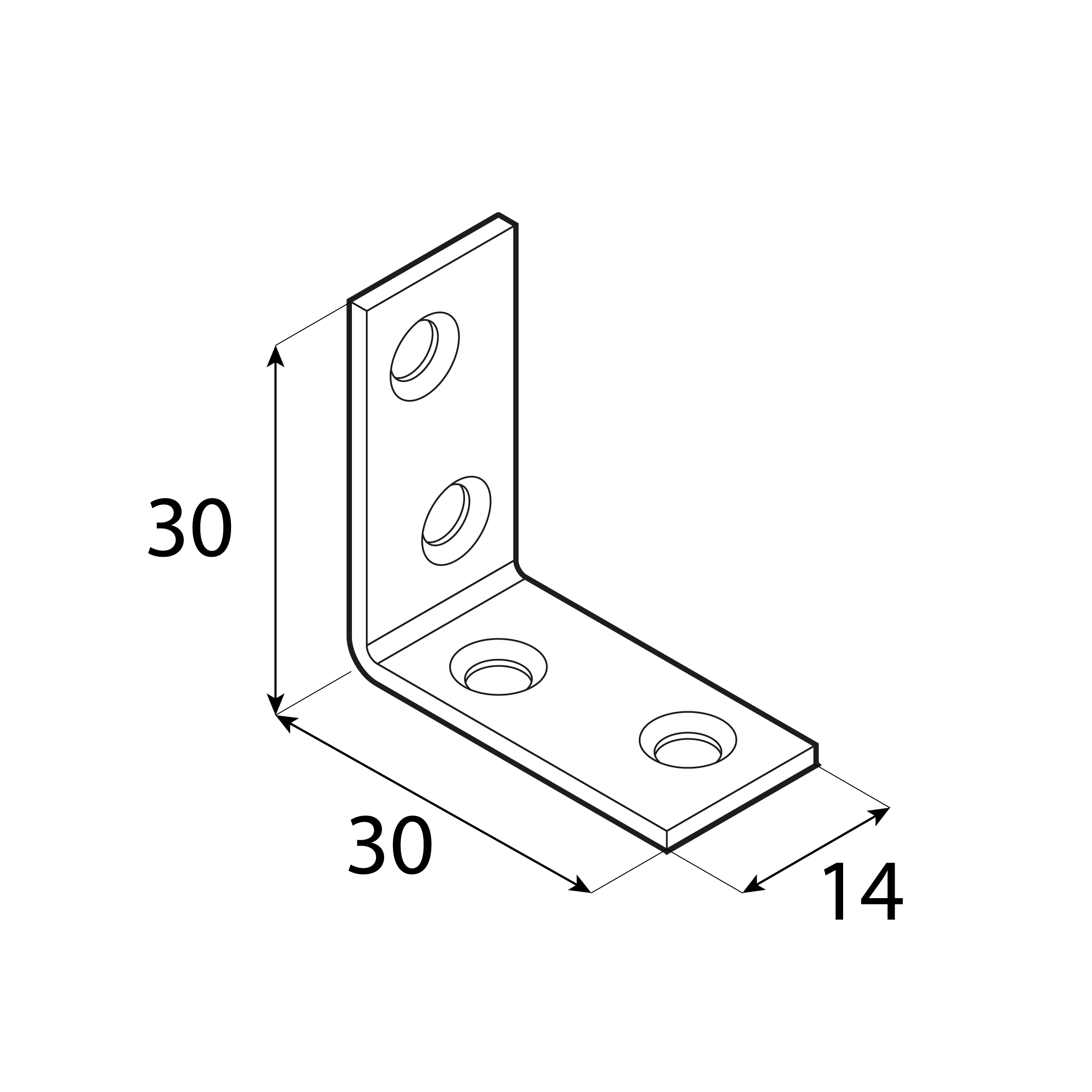 Kątownik meblowy stolarski wąski - KW 30 | 30x30x14 mm | 50 szt