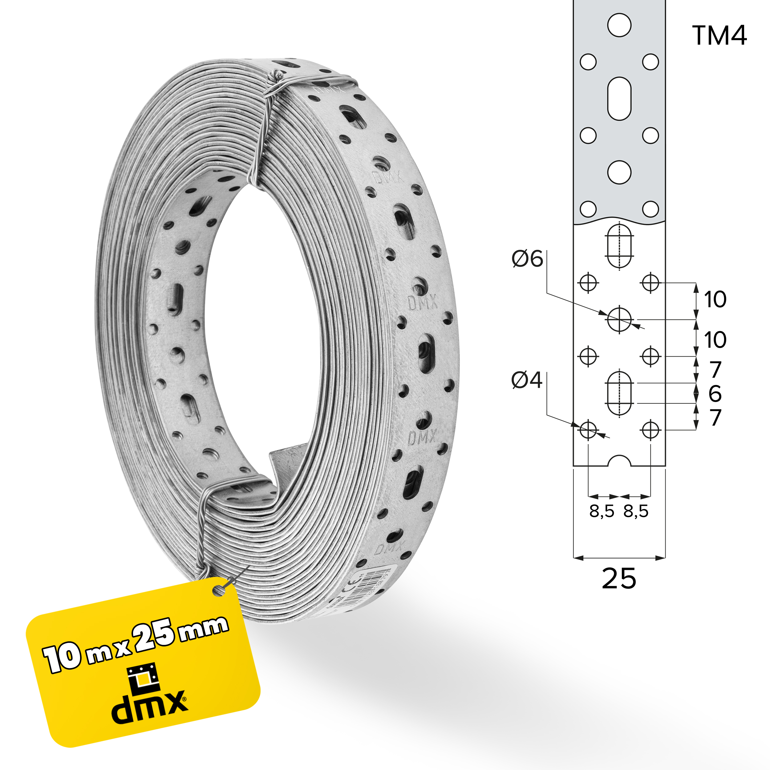 Lochband Montageband Bandeisen Stahl Holzbau Konstruktion - TM 4 | 10 m Perforiertes Stahlbau-Zimmerband TM 4, 10 m, TM 4, Produktaufnahme.