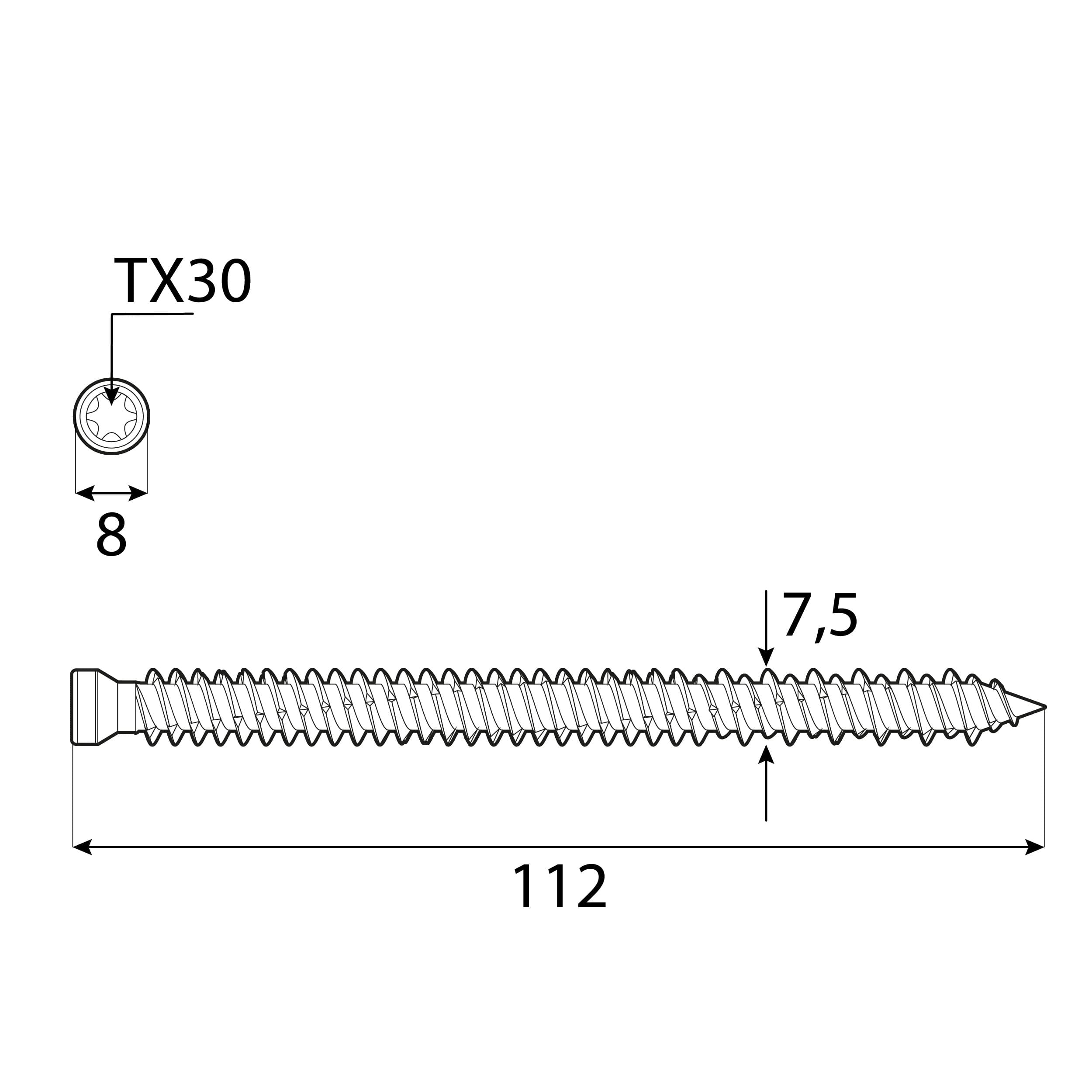 Rahmenschrauben Zylinderkopf TORX Vollgewinde - CBW | 7,5 x 112 mm | verzinkt | 100 Stk. TORX CBW-Flachkopf-TĂŒrrahmenschrauben, 7,5 x 112 mm, silber, 100 Stk., 5 x 112 mm, gehĂ€rteter Kohlenstoffstahl, Schuss 2.