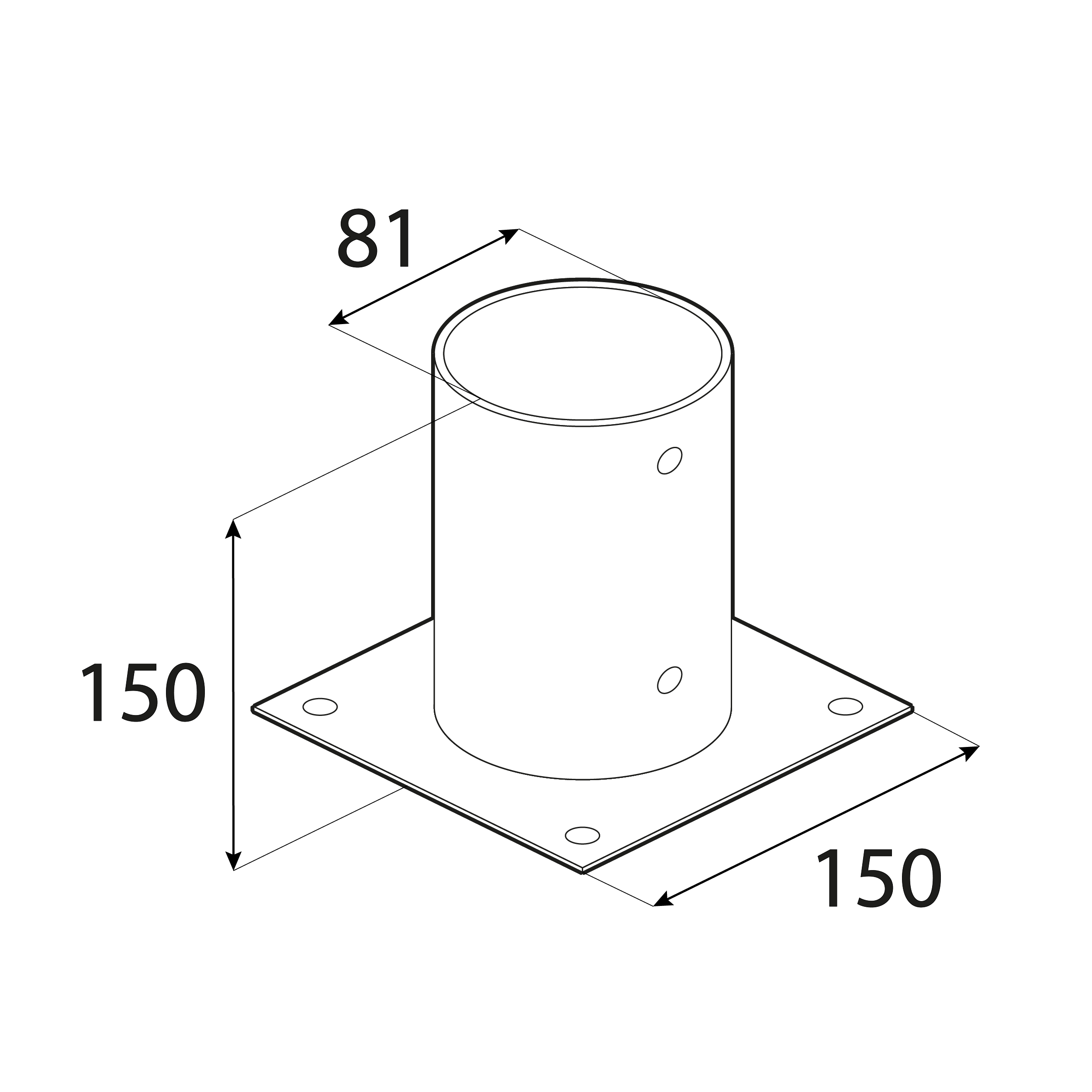 Podstawa słupa kotwa okrągła z podstawą prostokątną - PSPO | 80 mm | Srebrny