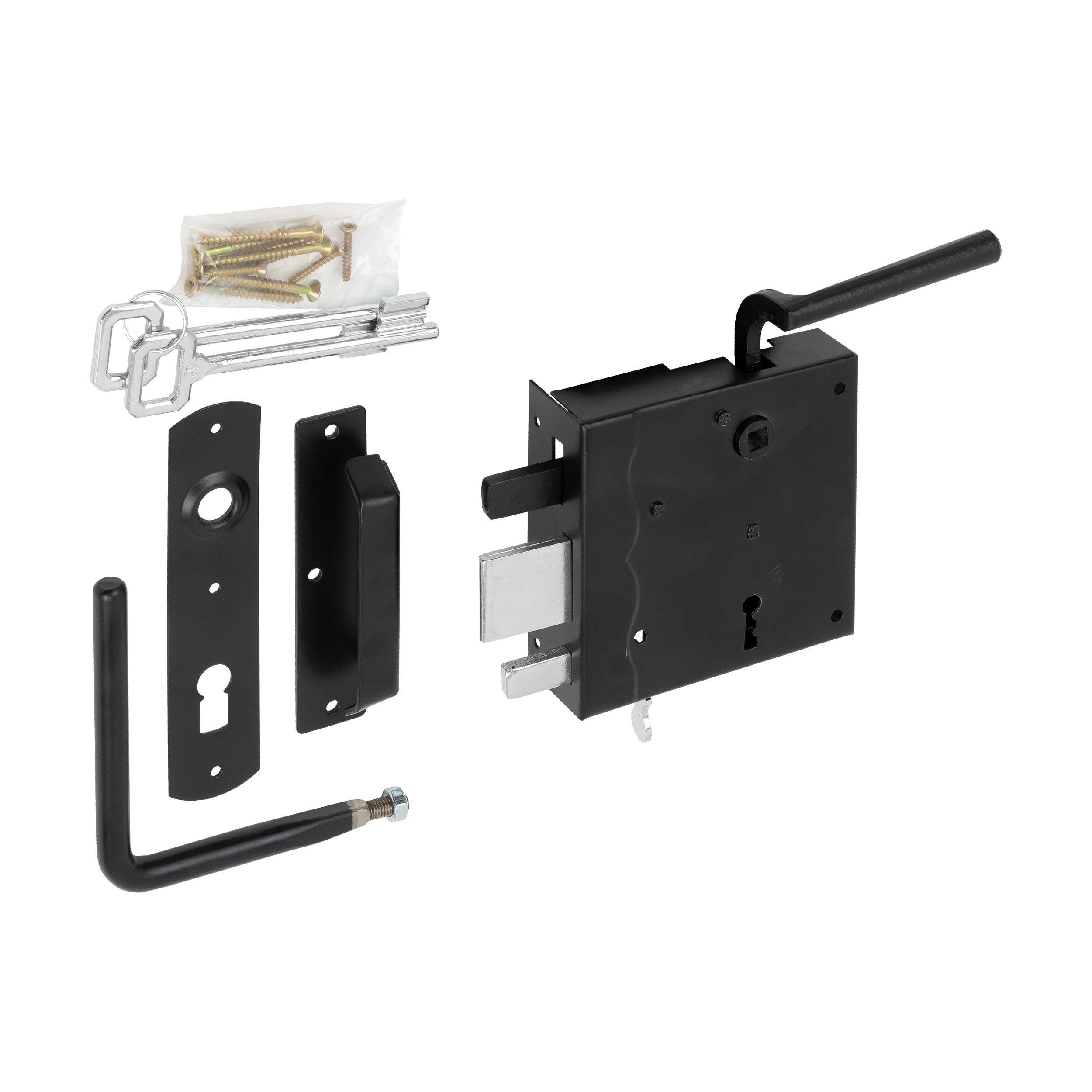 Zamek wiejski do bramy retro stalowy prawy - WHW  | Czarny | 100 mm