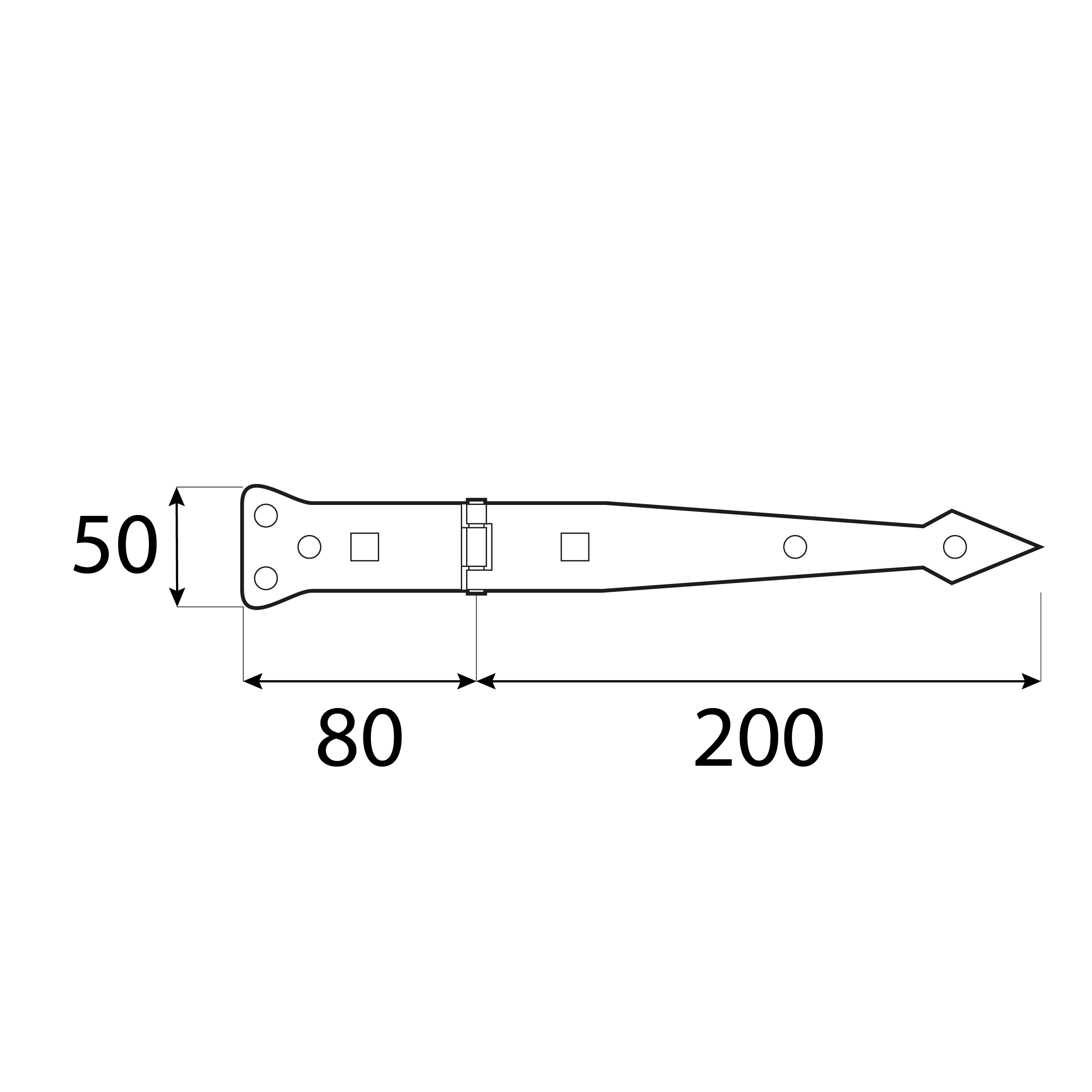 Zawias bramowy pasowy do bramy furtki okiennic - ZBP 200 | 200 mm | Czarny