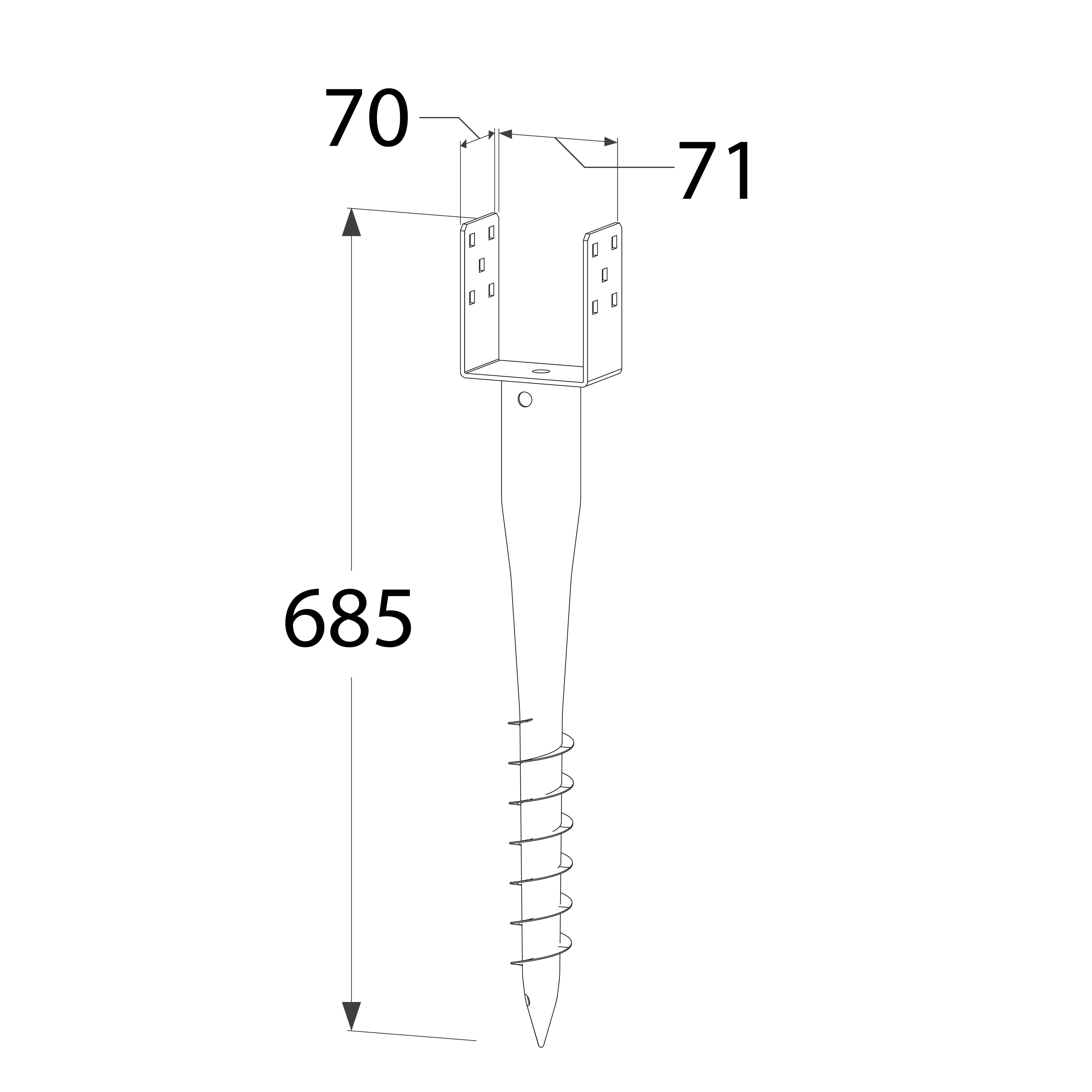 Podstawa słupa wkręcana do gruntu świder - PWU | 70x685 mm