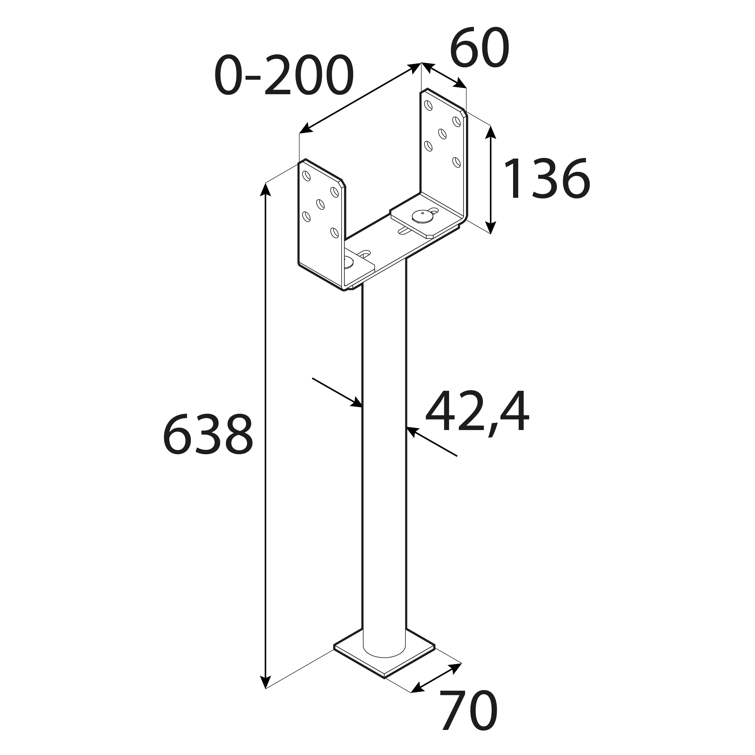 Podstawa słupa kotwa do wmurowania typ U regulowana - PSRU | 60-200 mm | Rura 500 mm Podstawa słupa kotwa do wmurowania typ U regulowana - PSRU | 60-200 mm | Rura 500 mm