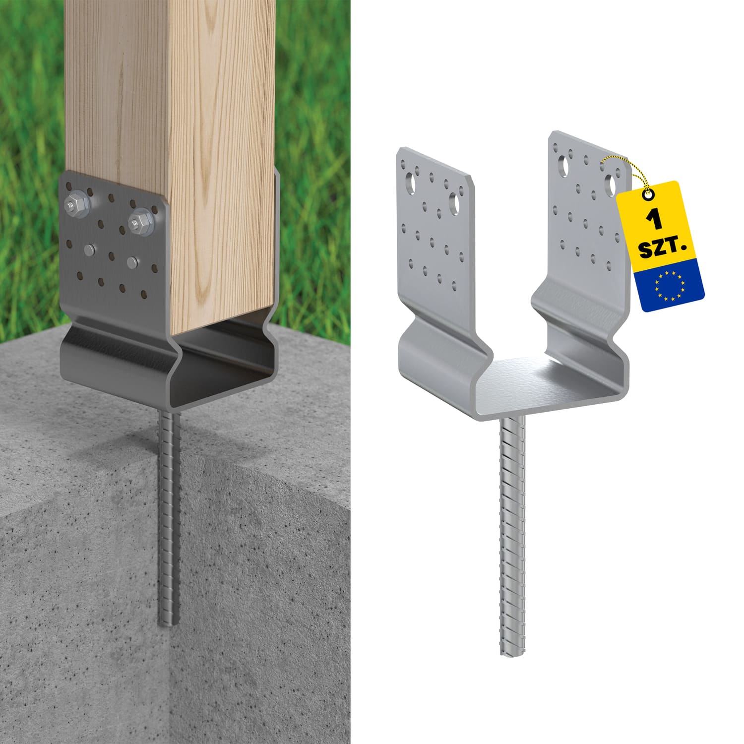 U Pfostenträger zum Einbetonieren Mehrpunkt mit Sattel Pfostenanker Stützen Betonanker - PSSZ | 100 mm | feuerverzinkt Säulenfuß, Mehrpunkt-U-Anker mit PSSZ-Sattel, 100 mm.