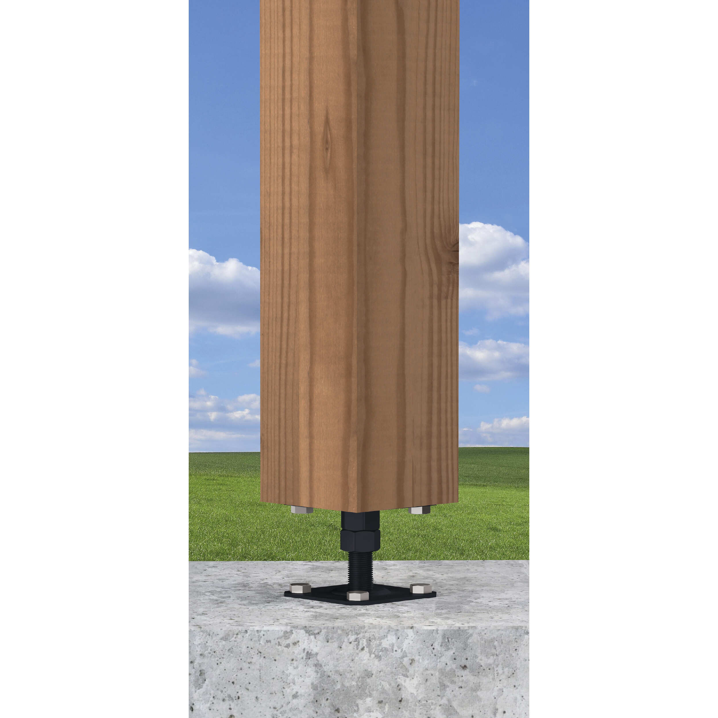 Pfostenträger verstellbar zum aufdübeln Anker mit Gewinde M24 - PSR |130x250 mm | Schwarz Flacher Gewindeanker für Mastfuß, höhenverstellbar PSR, 130x250 mm, M24, schwarz schwarz.