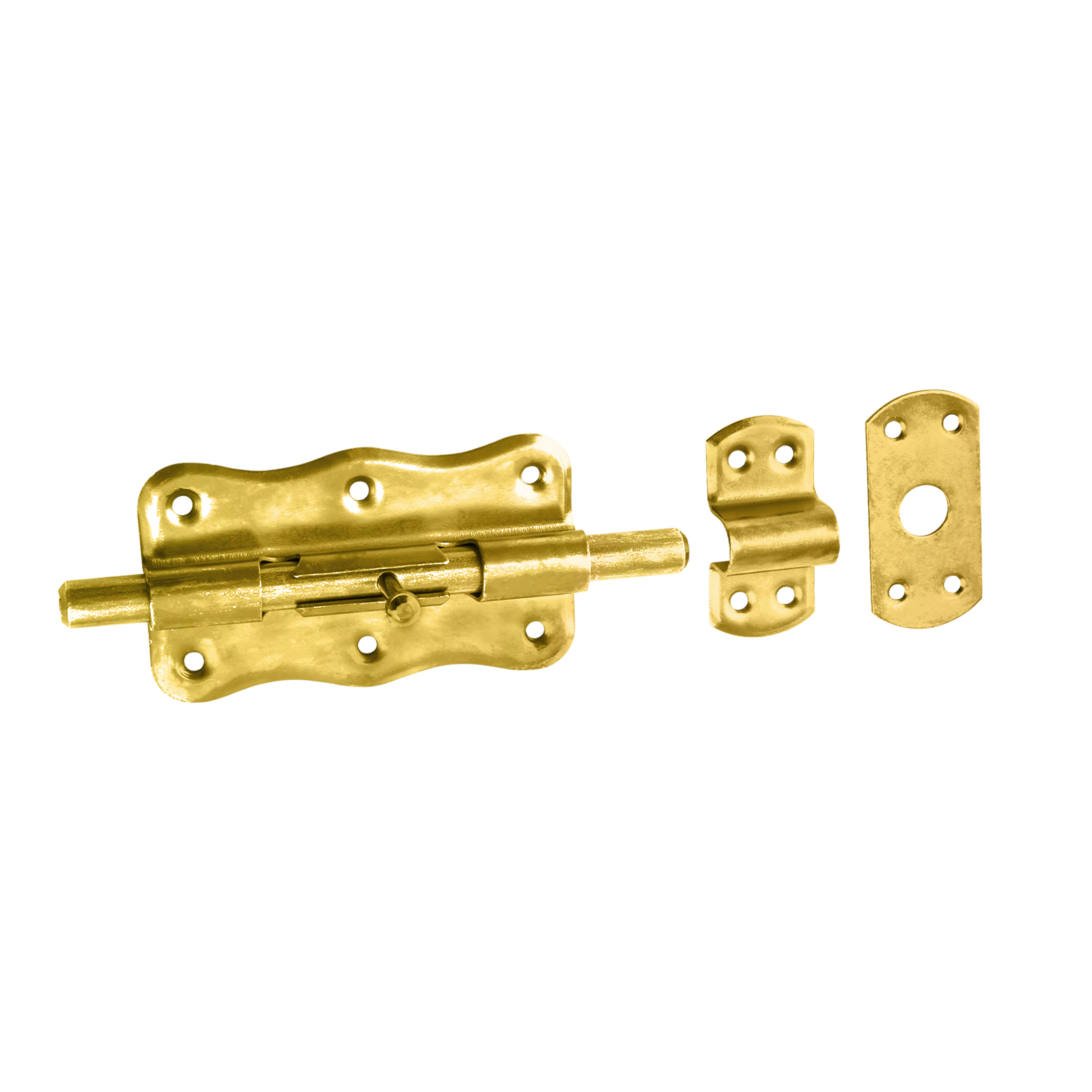 Schlossriegel mit rundem Riegel für Gartentore - WRO | verzinkt | 68 mm Riegelverschluss mit Rundriegel für WRO-Tore, Gold, 120 mm, 120x68 mm, Baustahl DC01.