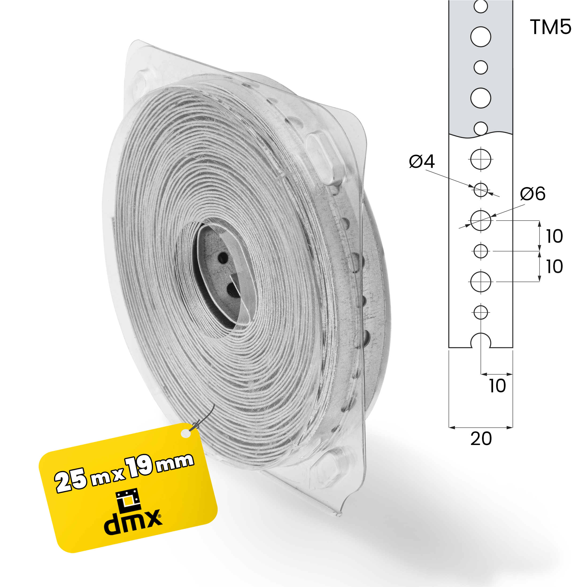 Taśma montażowa perforowana stal - TM 5 | 25 m | Srebrny | TM 5