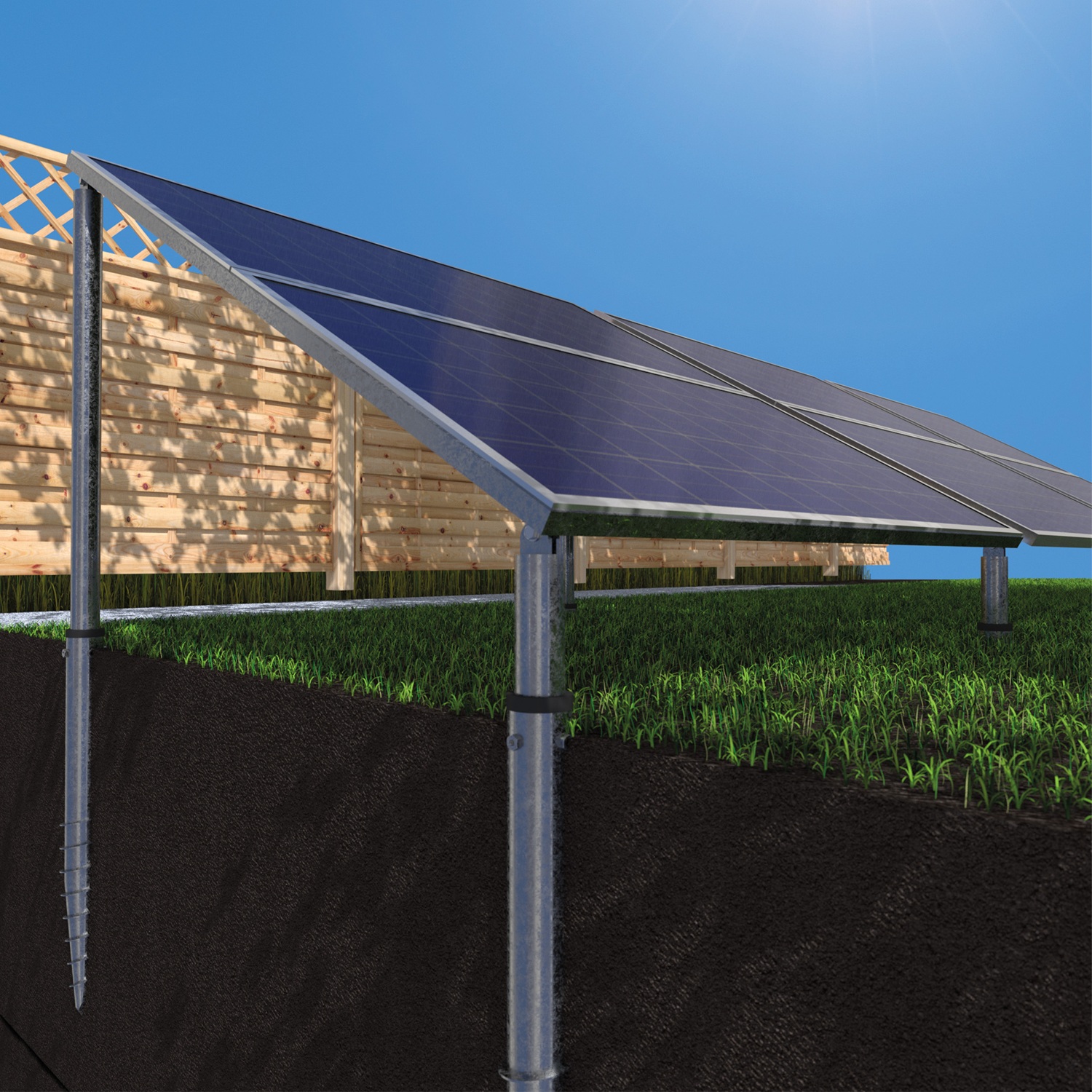 Im Boden verschraubter Mastfuß für große PWG-Konstruktionen, 76x1600 mm, 76x1600x3,0 mm, 3xM16, montagefertig.
