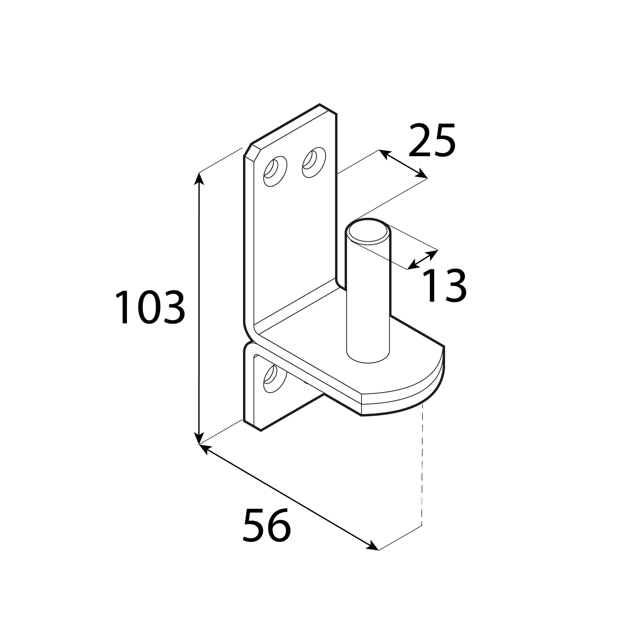 Uchwyt czopowy do zawiasów bramowych - C 13/25 | 56 mm | Złoty | 13 mm