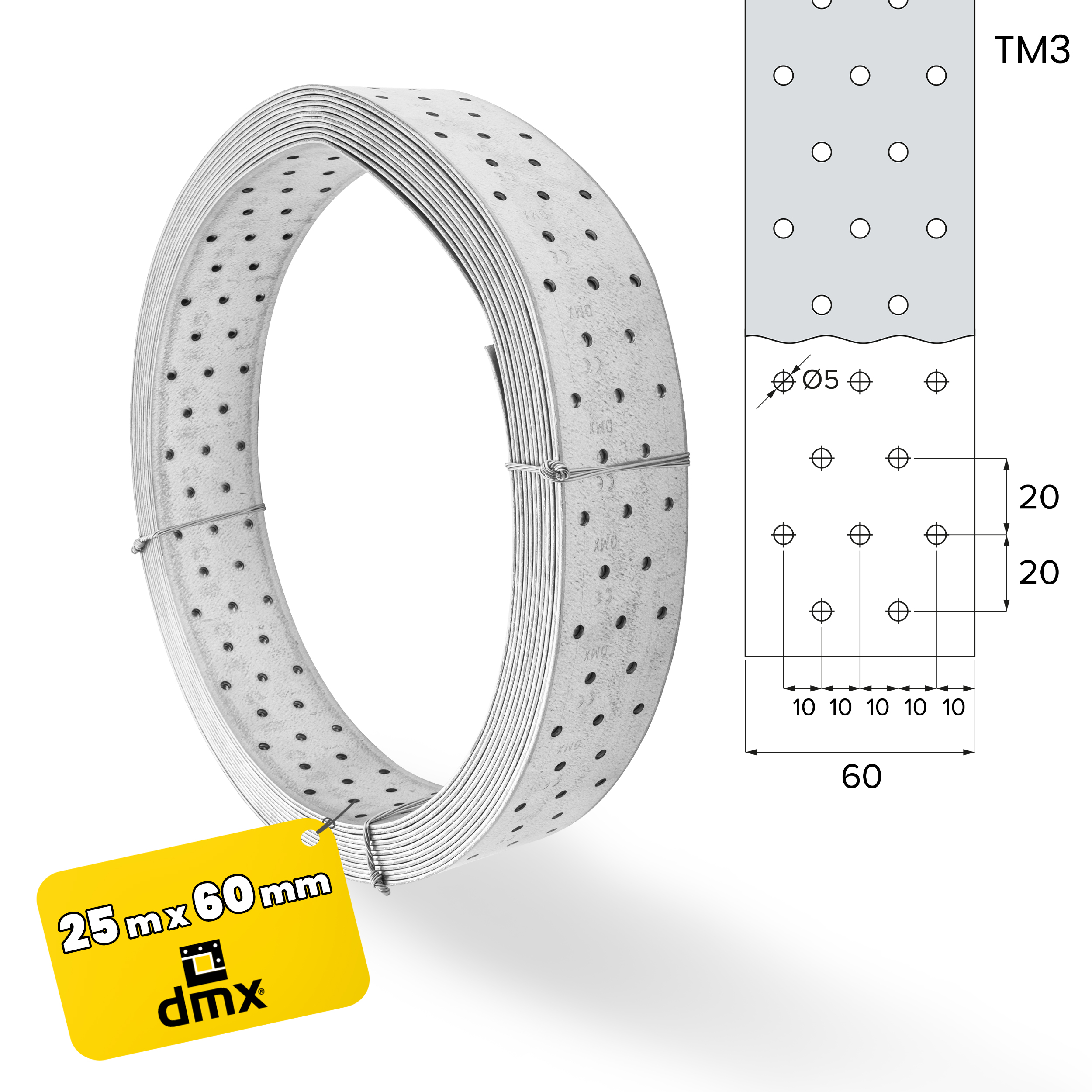 Taśma ciesielska konstrukcyjna stalowa perforowana - 25 m | TM 3 Taśma ciesielska konstrukcyjna stalowa perforowana - 25 m | TM 3