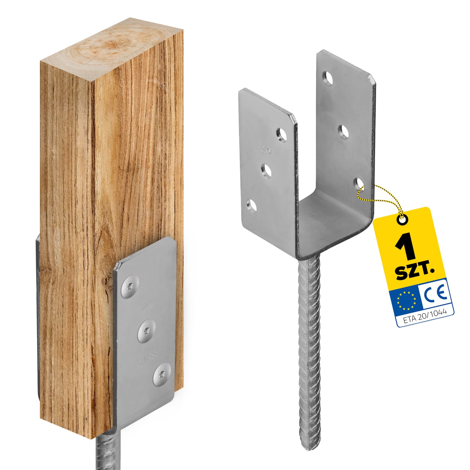 Podstawa słupa kotwa do betonu typ U - PS | 70 mm | Srebrny - Cynk galwaniczny