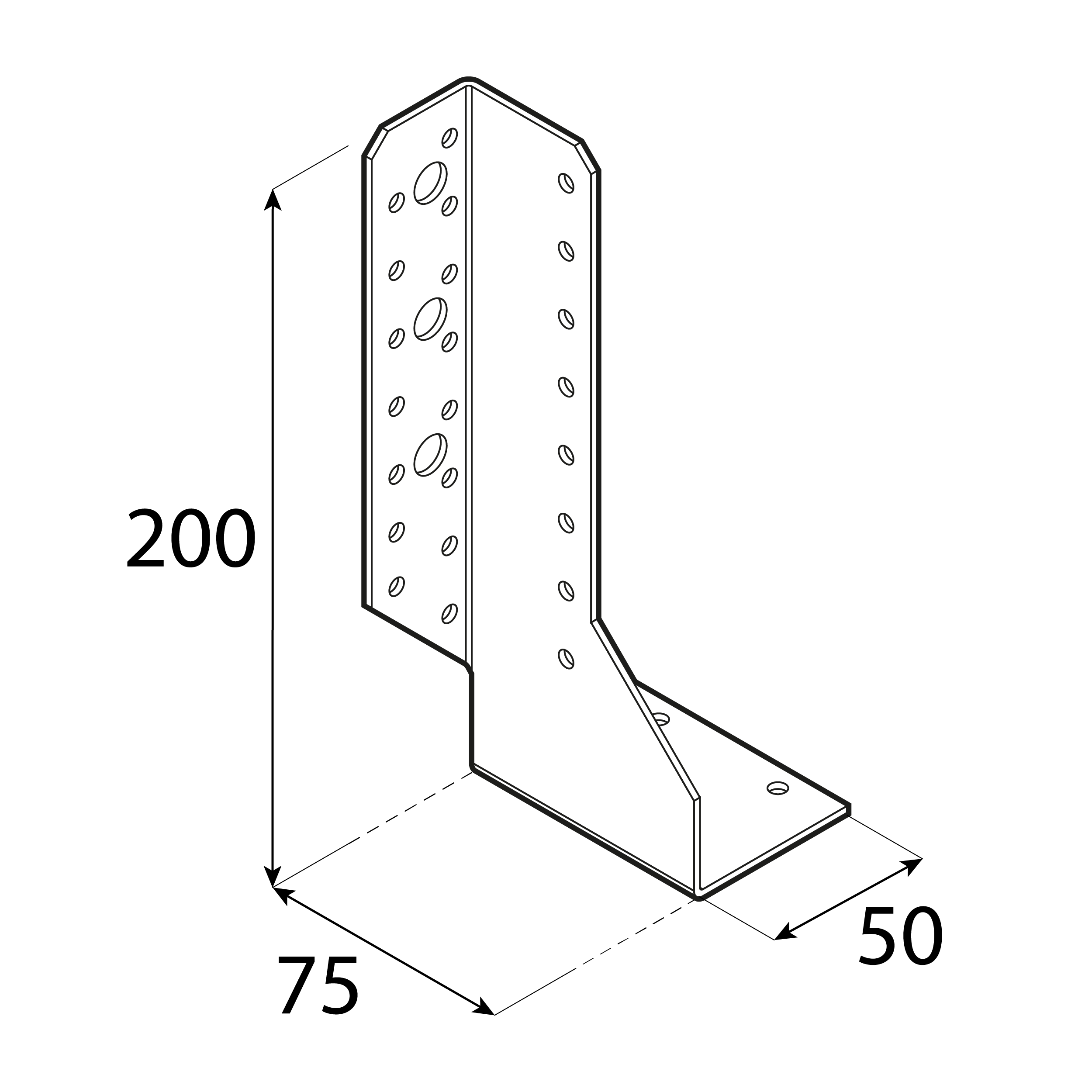 Balkenschuh geteilt links Balkenträger zweiteilig Trägerschuh - WBD 200 L | 50x200x75 mm | feuerverzinkt Geteilter Trägerhalter, links WBD 200 L, 50x200x75 mm, silber, DX51D-Baustahl, Schuss 1.