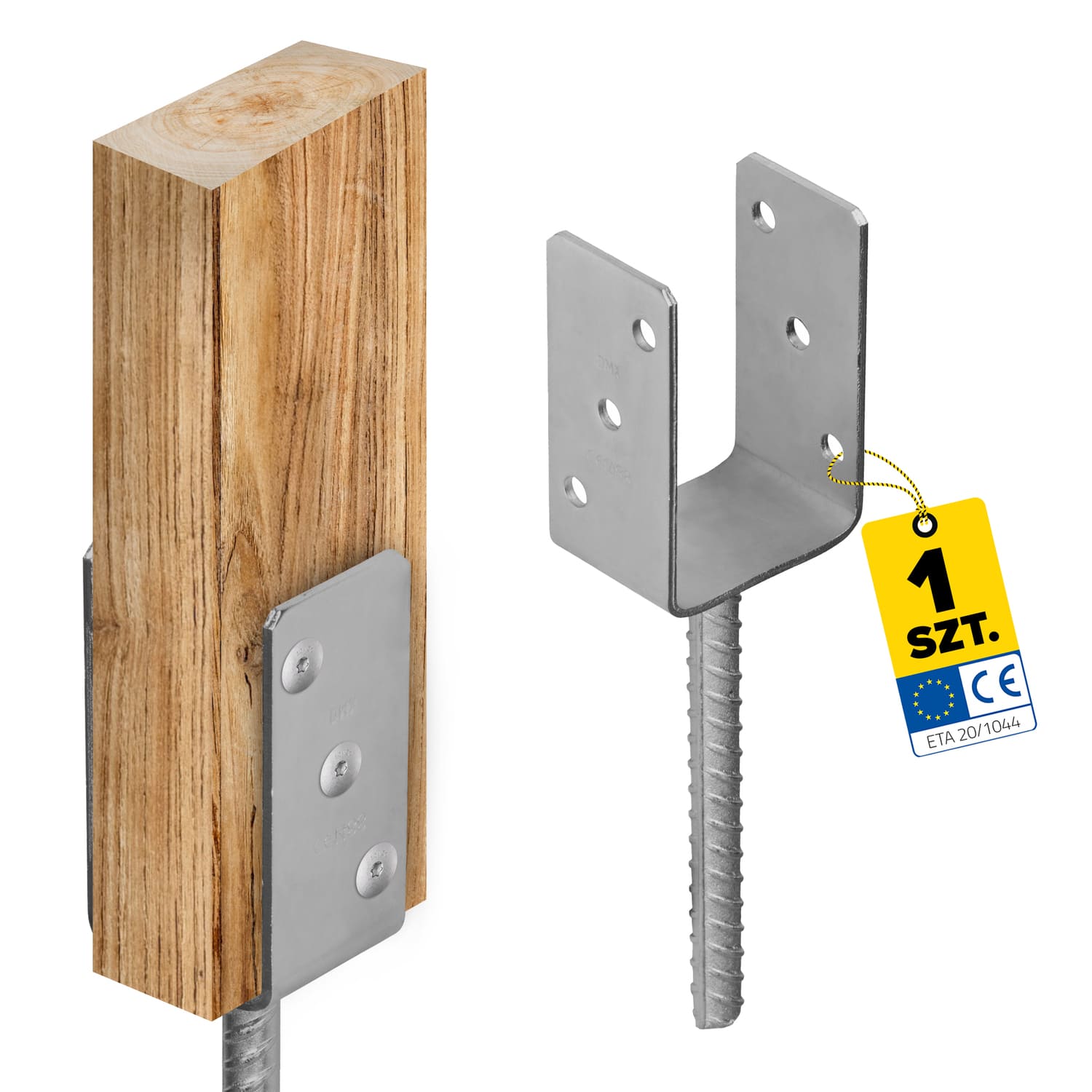 Podstawa słupa kotwa do betonu typ U - PS | 80 mm | Srebrny - Cynk ogniowy