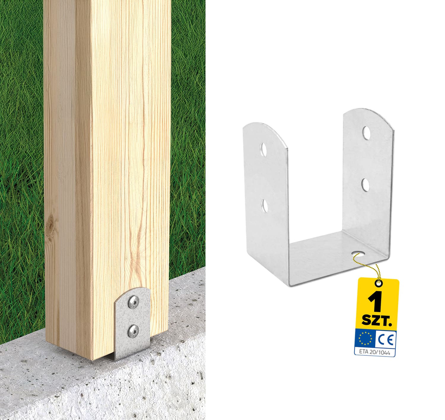 Podstawa słupa kotwa przykręcana do betonu typ U lekka - PSOL | 90 mm | Srebrny