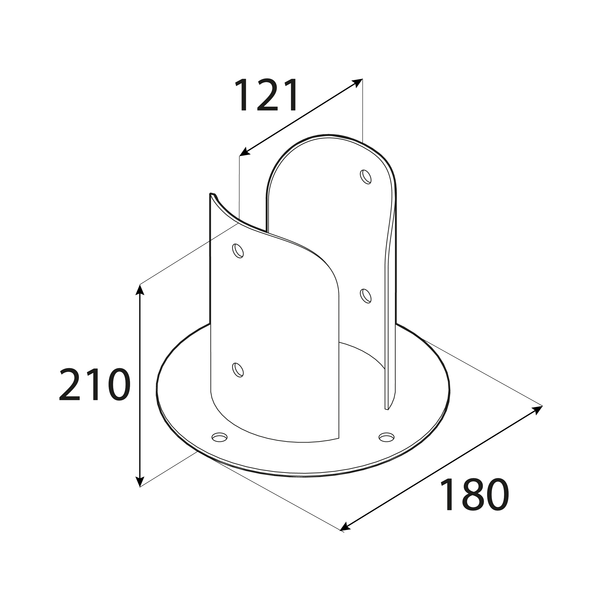 Pfostenträger Stützenfuß rund geteilt mit runder Grundplatte - PSPOD | 120 mm | verzinkt Säulenfuß Rundanker geteilt mit PSPOD Rundfuß, 120 mm, silber, 121x180x2,5 mm 2.