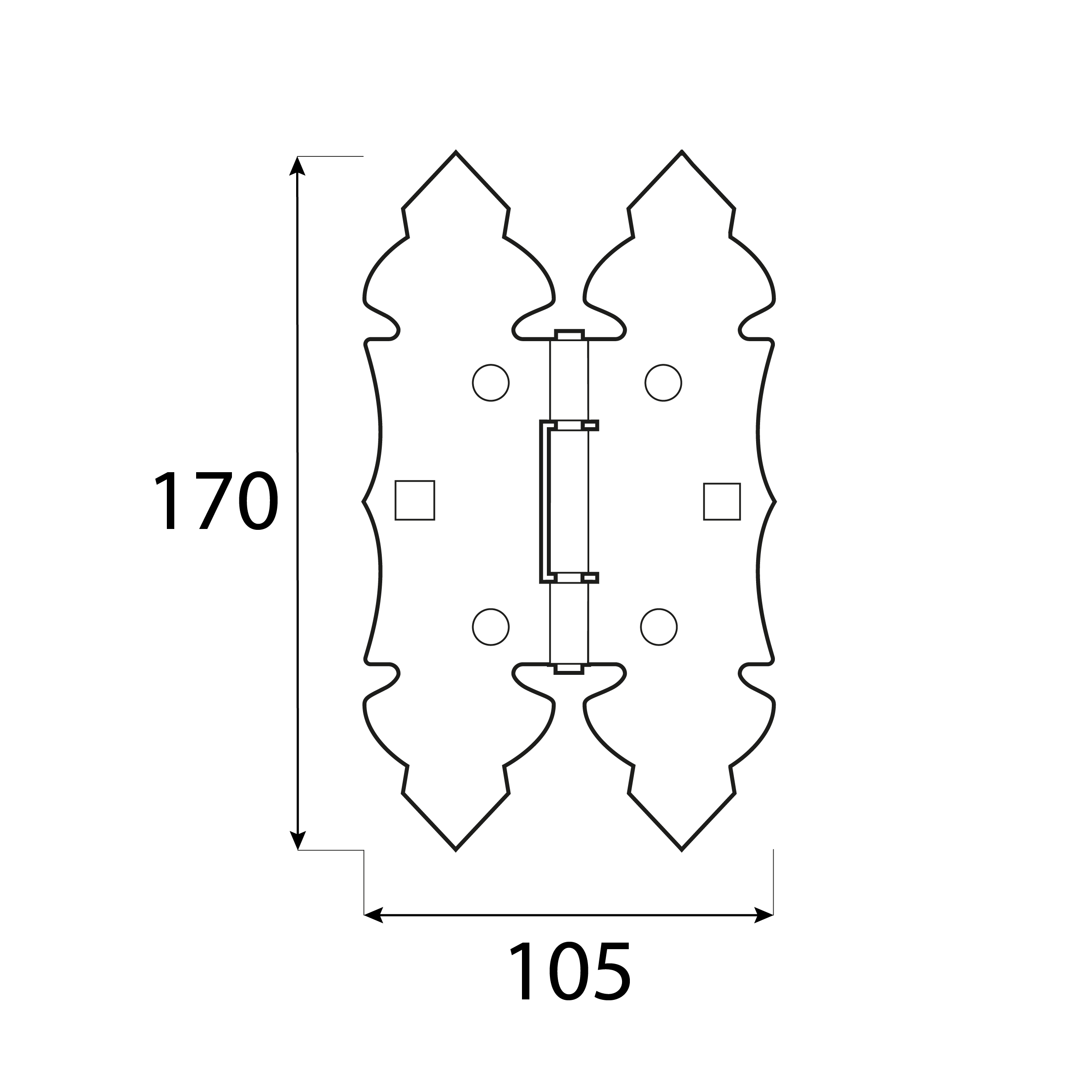 Dekoratives Flachscharnier Zierscharnier - ZOK | verzinkt | 105 mm Flaches Zierscharnier für ZOK-Rollladentor 170, 105 mm, Gold, 170 mm, 170 x 105 x 2,5 mm 2.